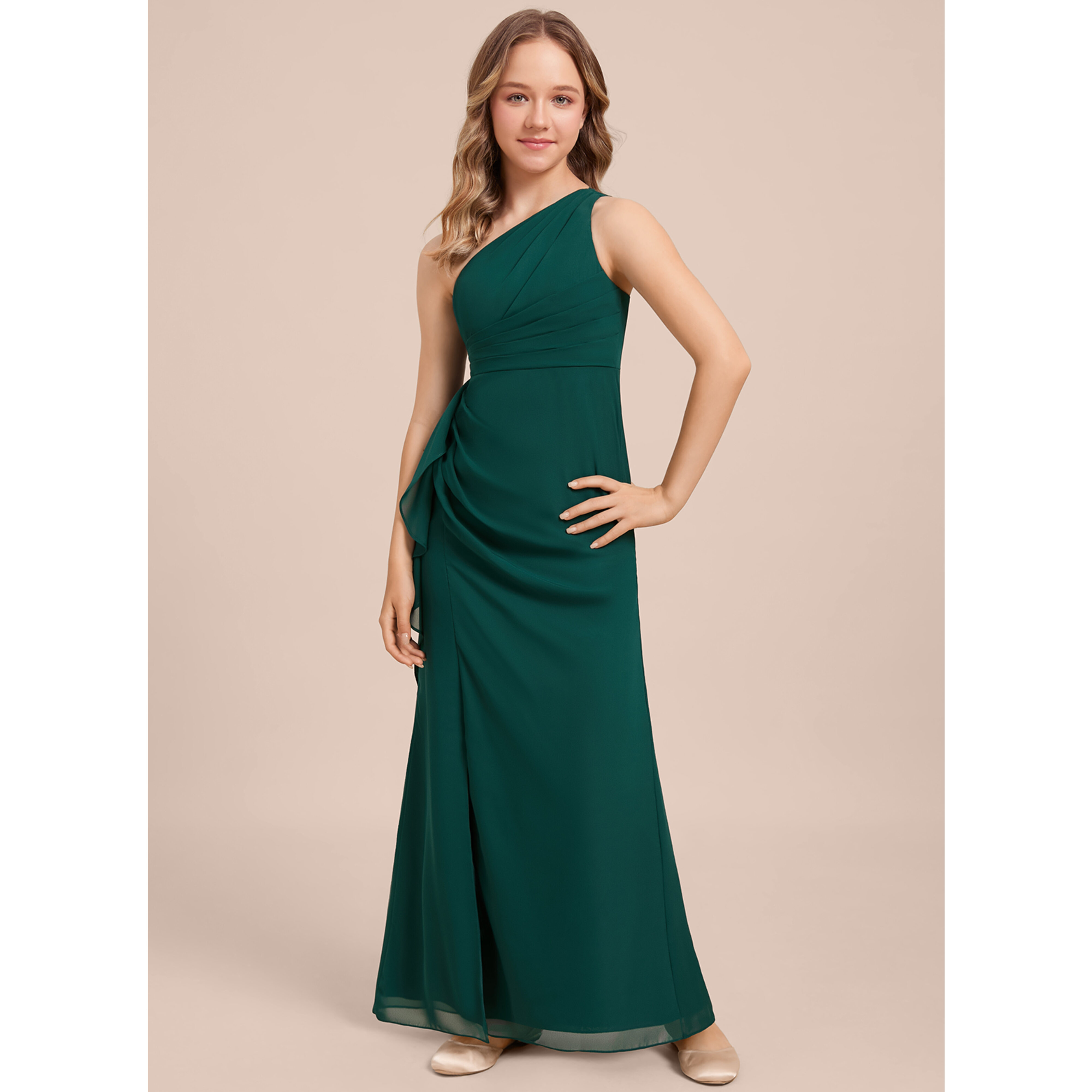 emerald green one shoulder bridesmaid dress Azazie Brooke