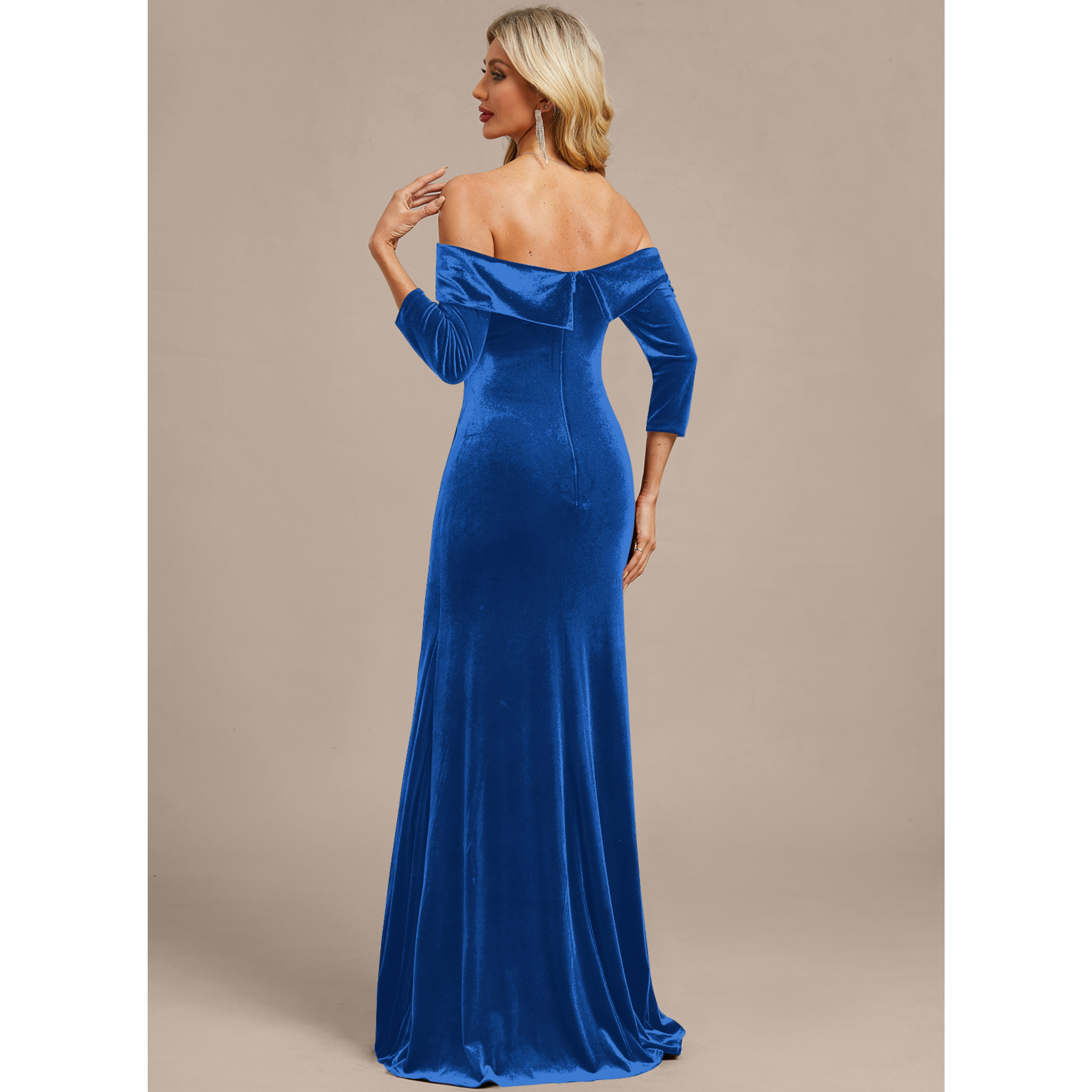 Mally Off the Shoulder Strapless Pleated Velvet Maxi Evening Dress