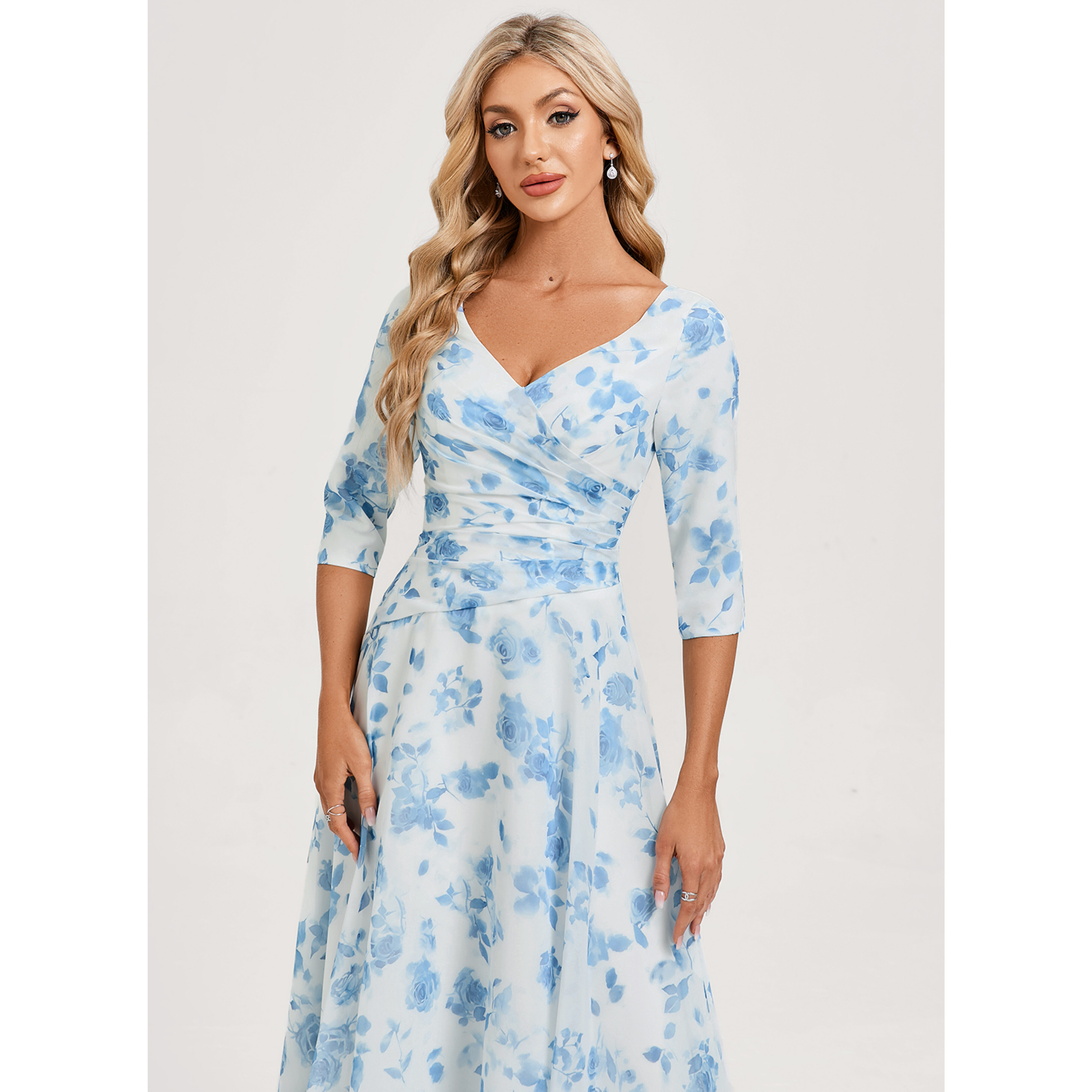 Anahita A-line V-Neck Pleated Chiffon Mother of the Bride Dress