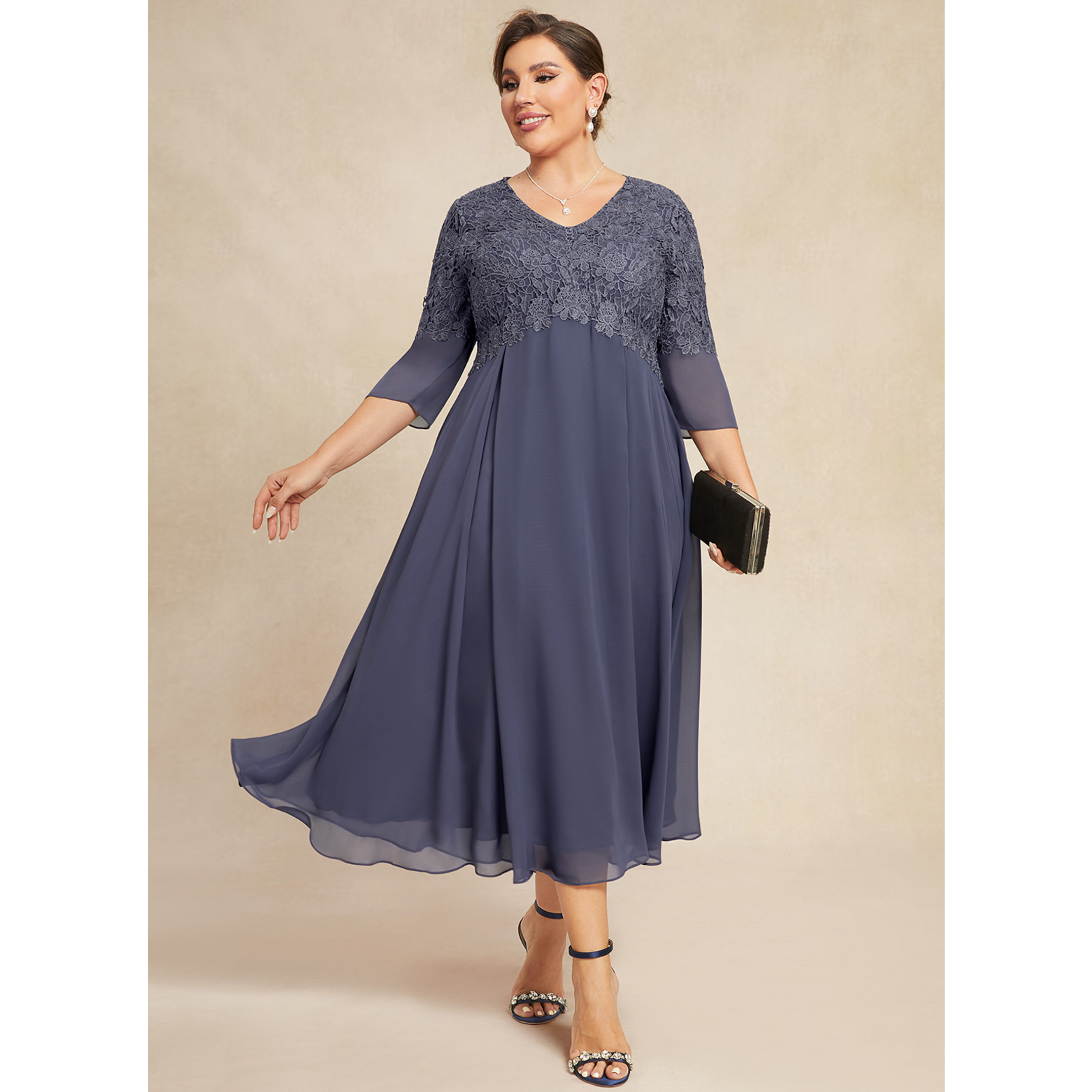 Haighlee Empire V-Neck Beading Lace Mother of the Bride Dress