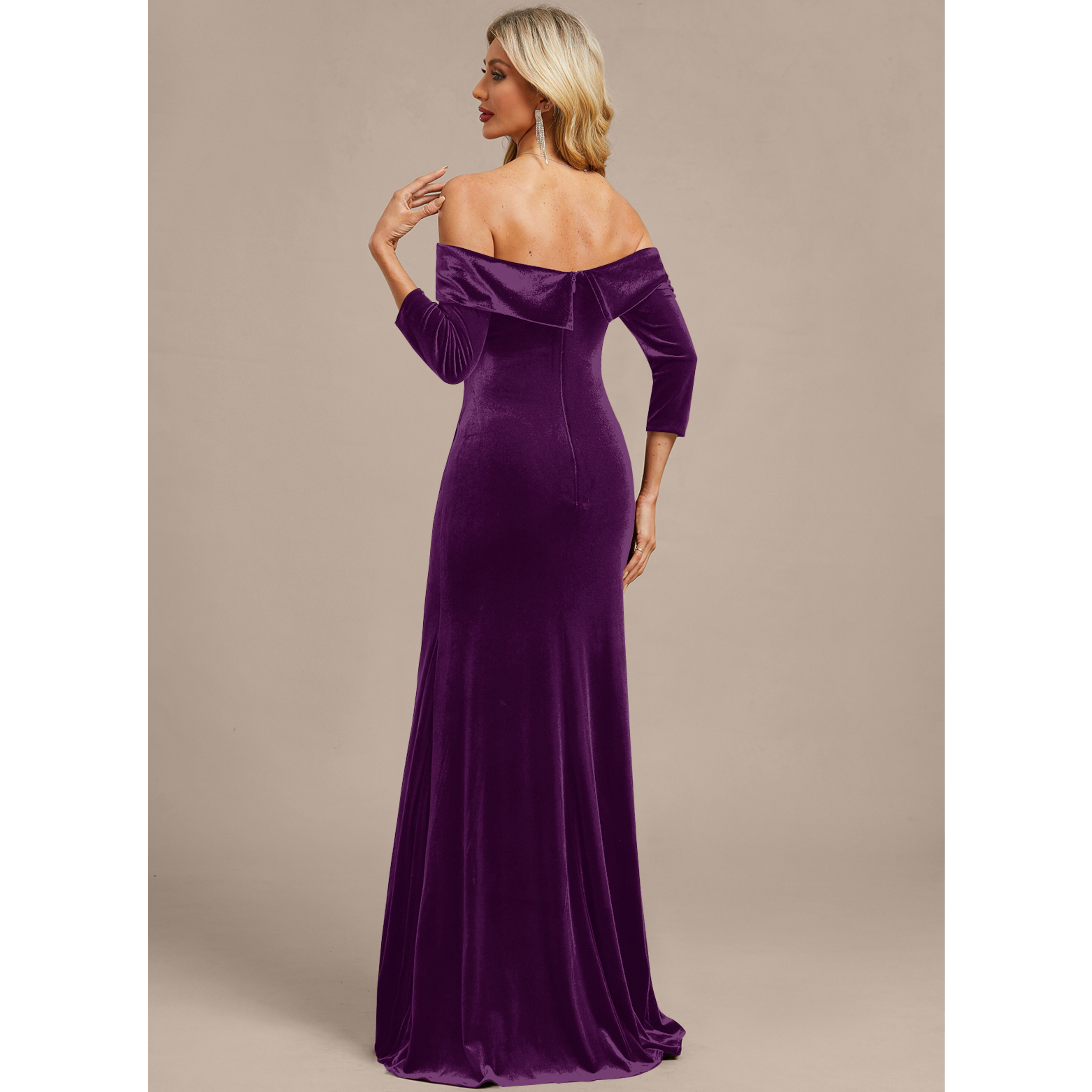 Mally Off the Shoulder Strapless Pleated Velvet Maxi Evening Dress