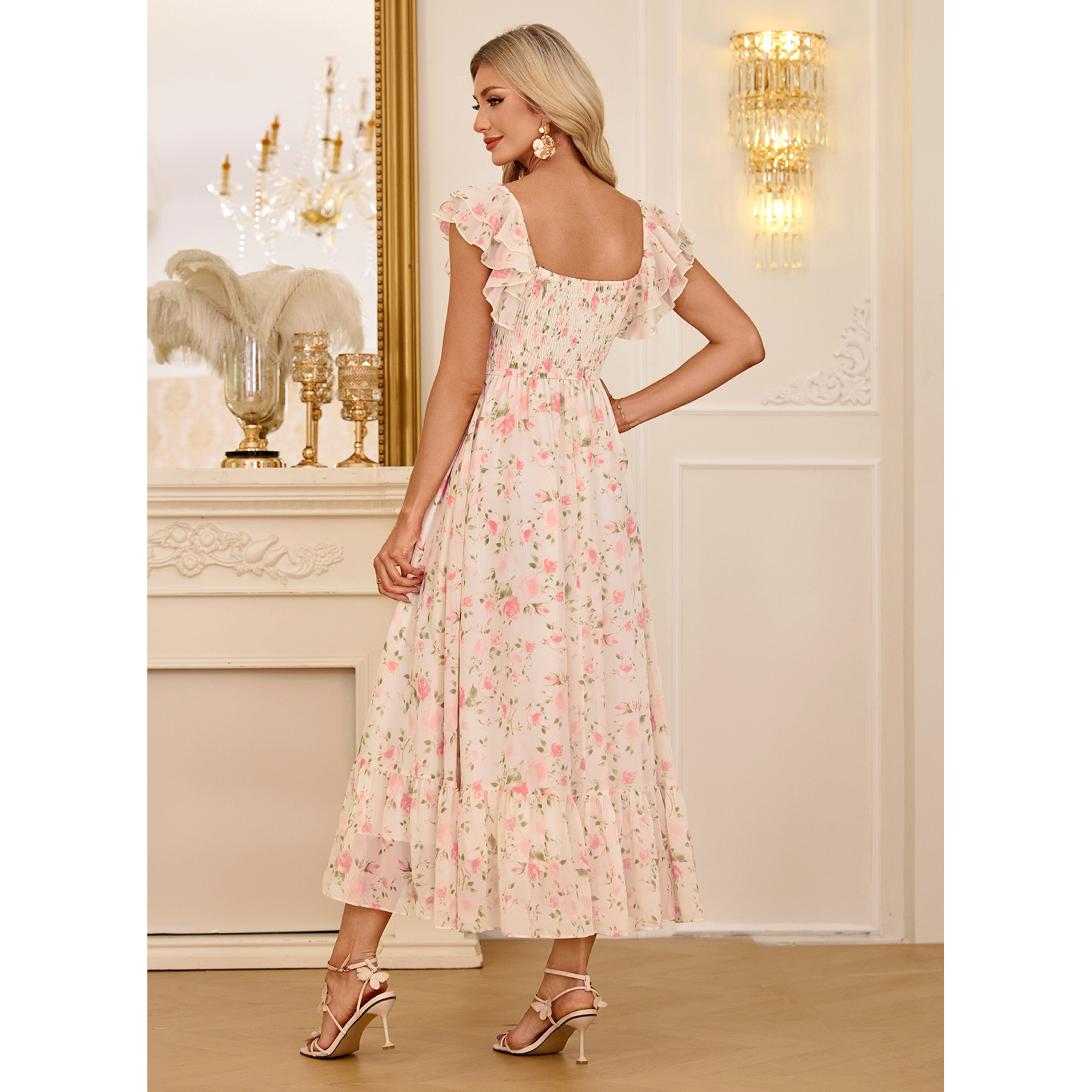Valora Floral Print Chiffon Midi Dress | JJ's House