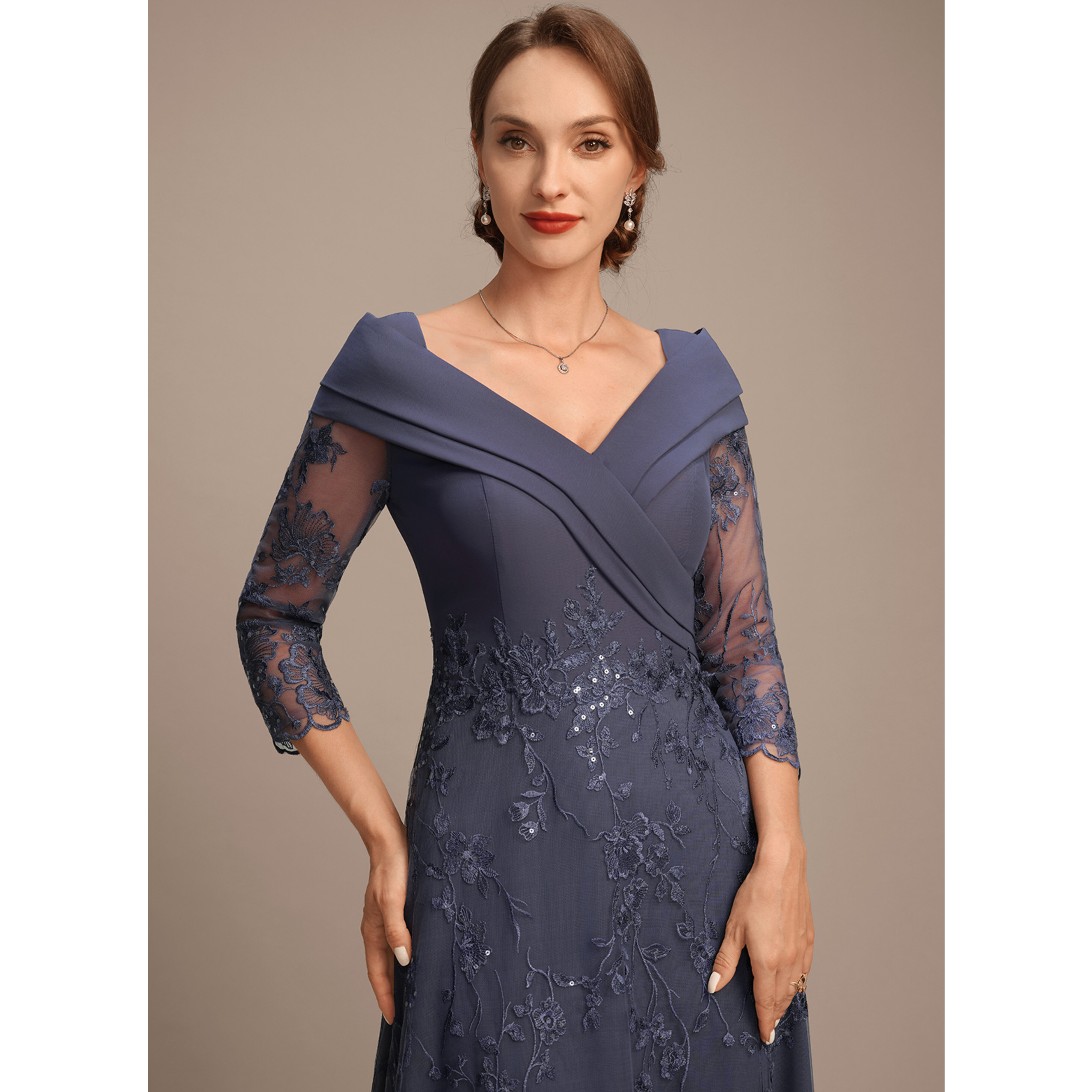 Yaseli A-line V-Neck Sequins Lace Mother of the Bride Dress | JJ's