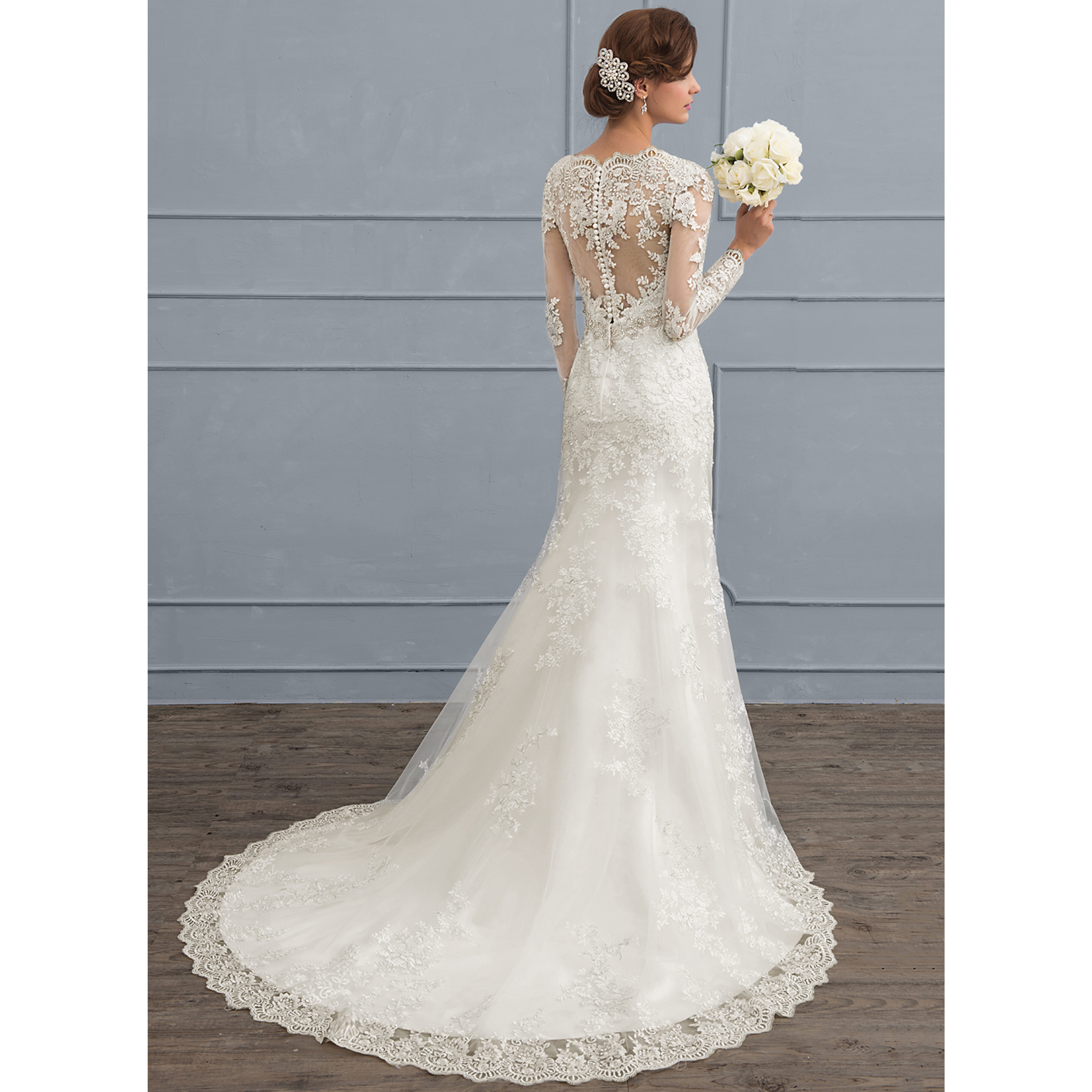 long sleeve lace trumpet wedding dress DreesHouse - Long-Sleeve Lace Trumpet Wedding Gown