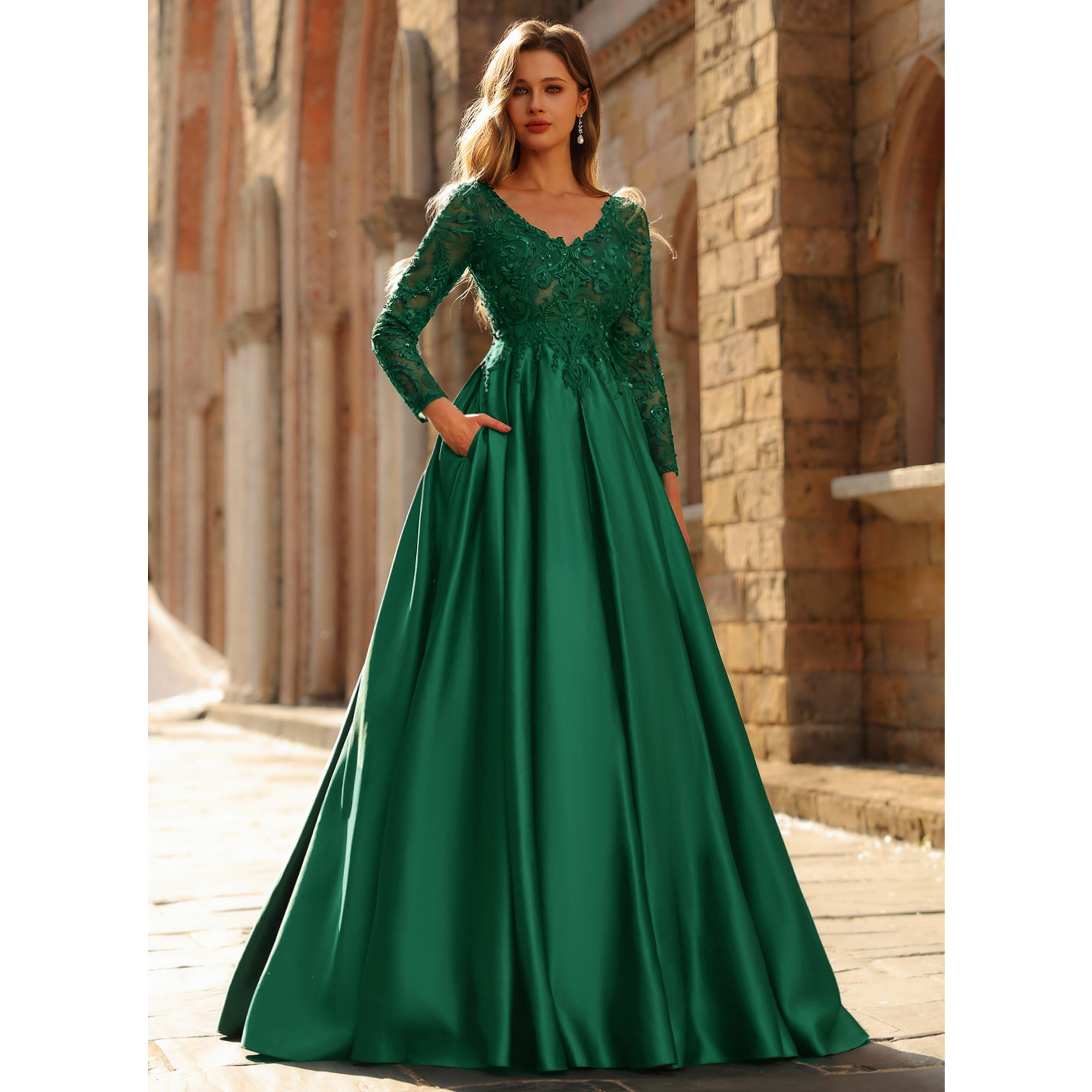 Kornelia V-Neck Sequins Satin Prom Dress | JJ's House