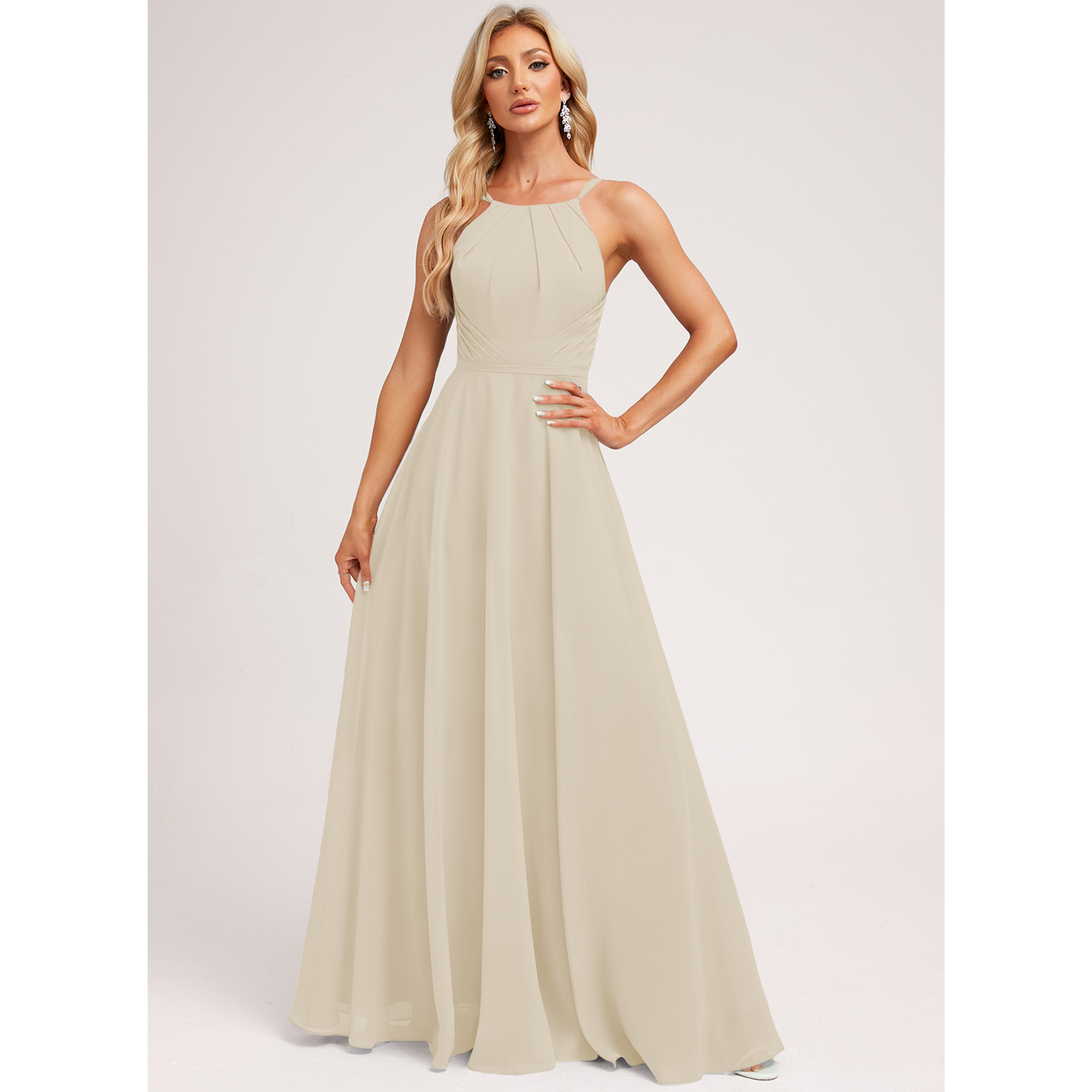 Lenara A-line Halter Chiffon Bridesmaid Dress | JJ's House