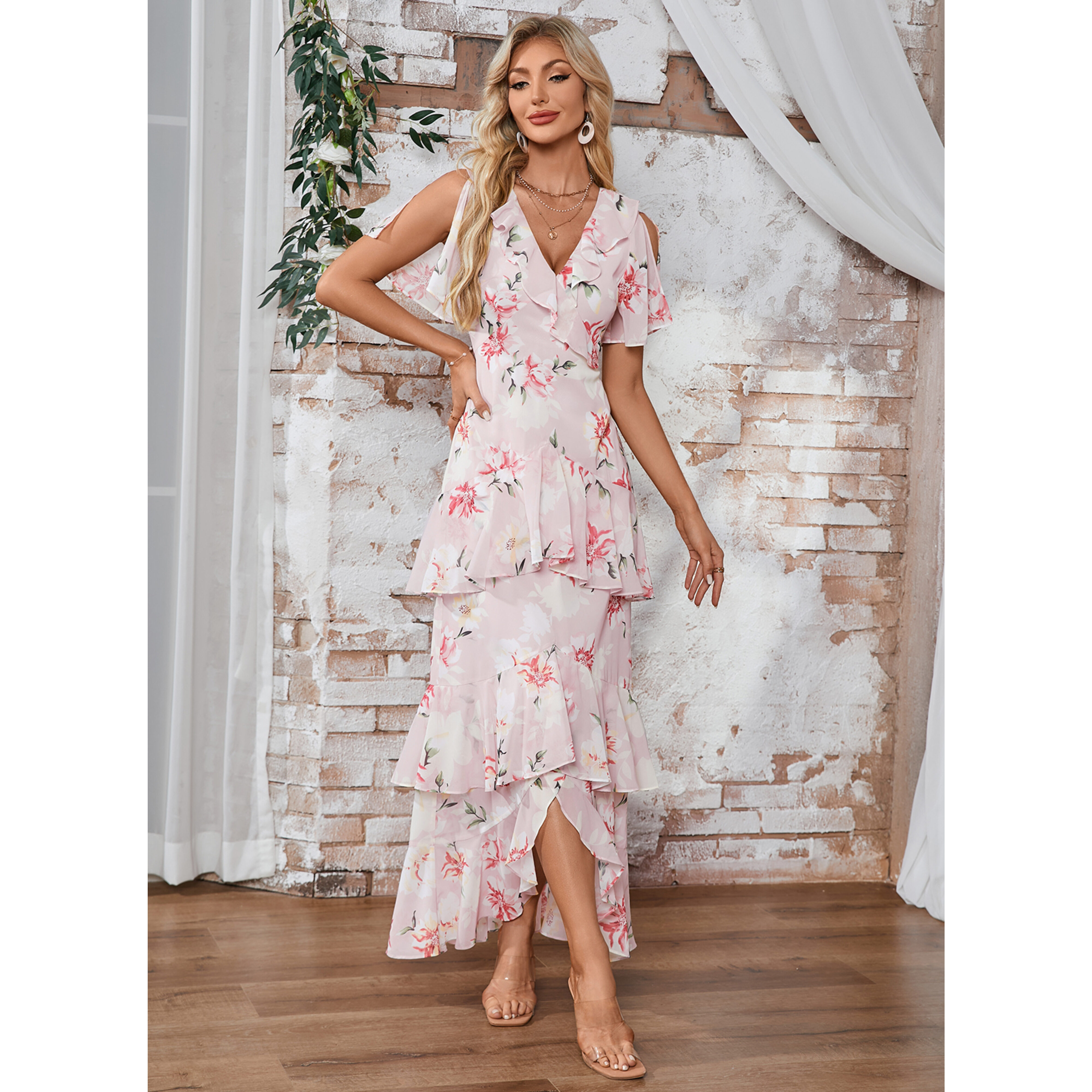 Mirabel Floral Print Chiffon Maxi Dress | JJ's House