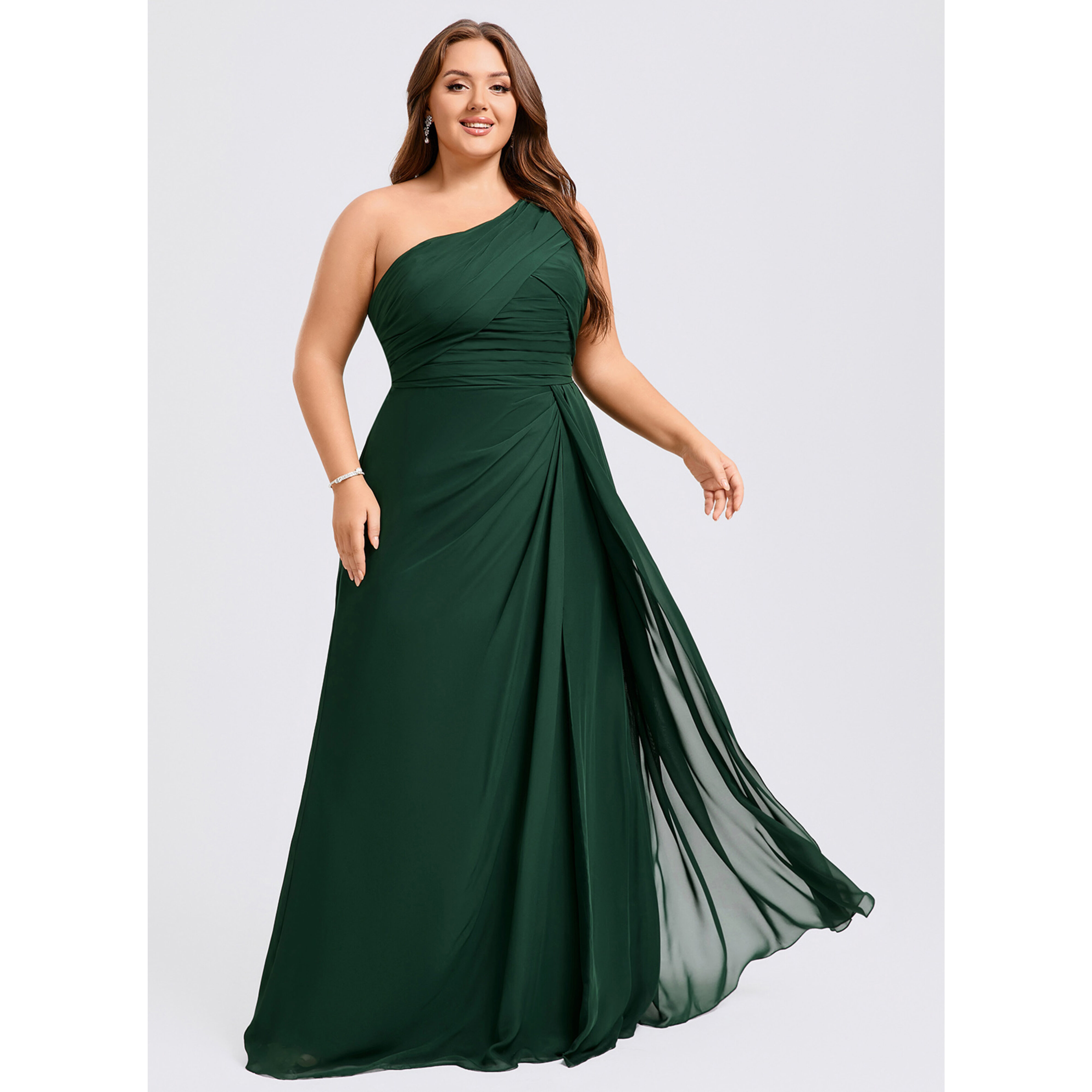 sheer floral lace wedding dress with long sleeves Gorgeous Sweetheart Ruffle Burgundy Chiffon Bridesmaid Dress With One- –  27dress main image 0
