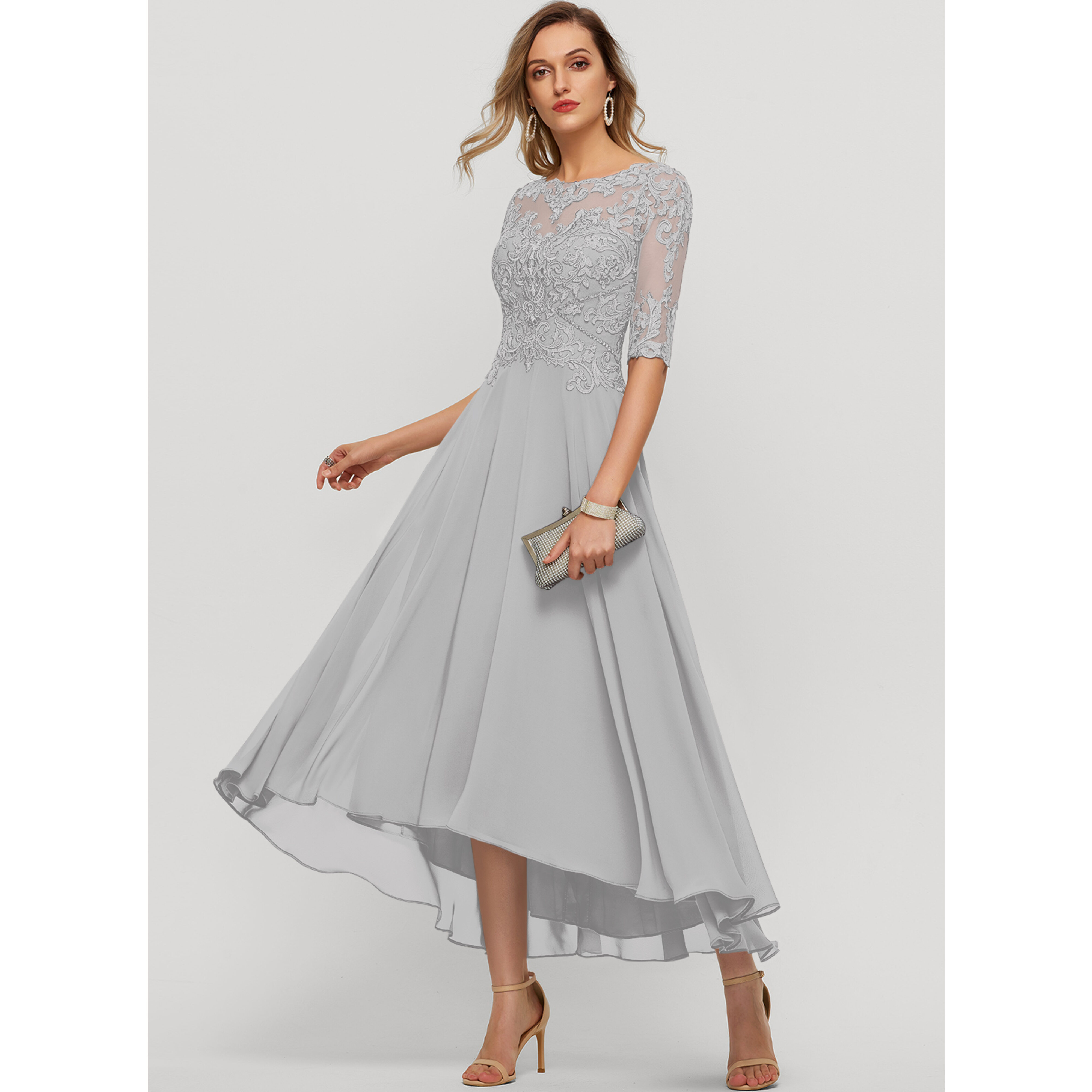 JJs Houseグレーシルバー オフショルダー フォーマルドレス Zuzana A-line Sequins Lace Mother of the Bride Dress | JJ's House