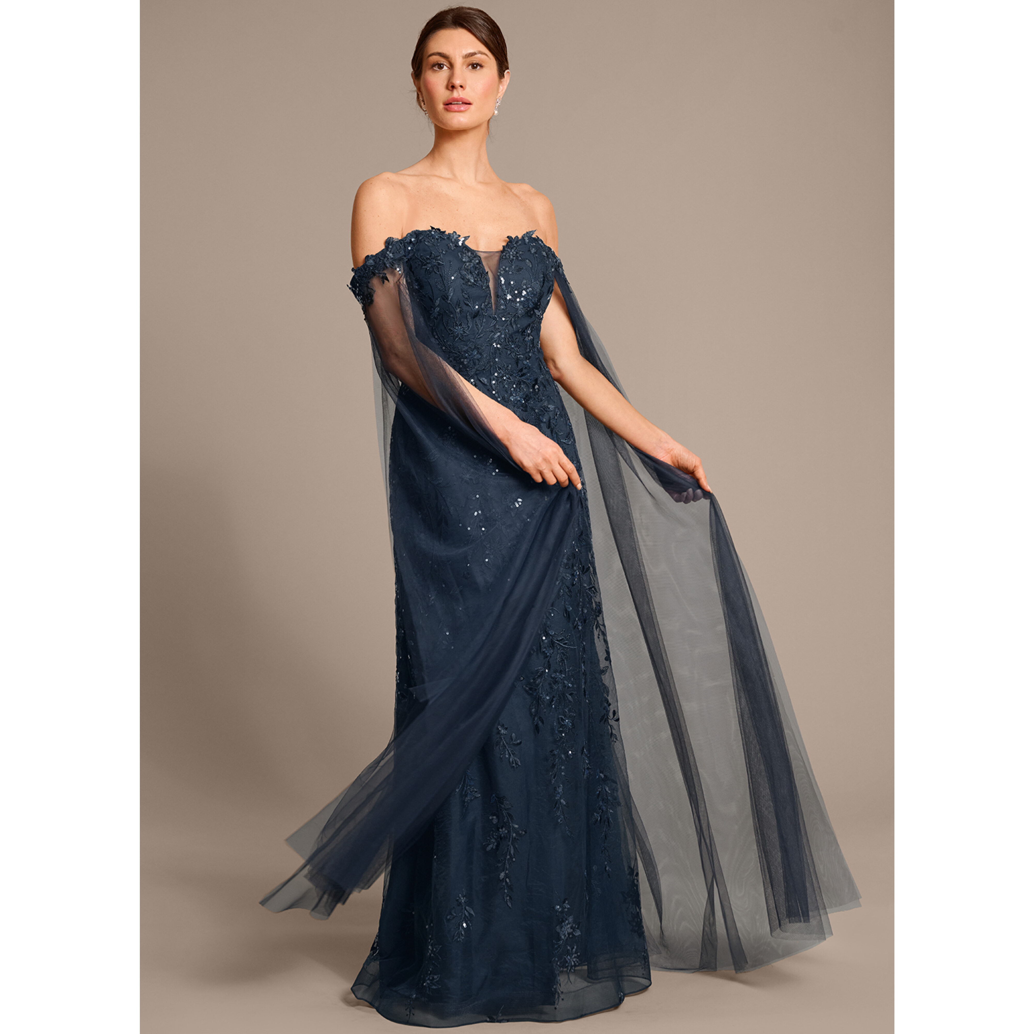 Lusa Sheath/Column Off the Shoulder Sequins Tulle Mother of the