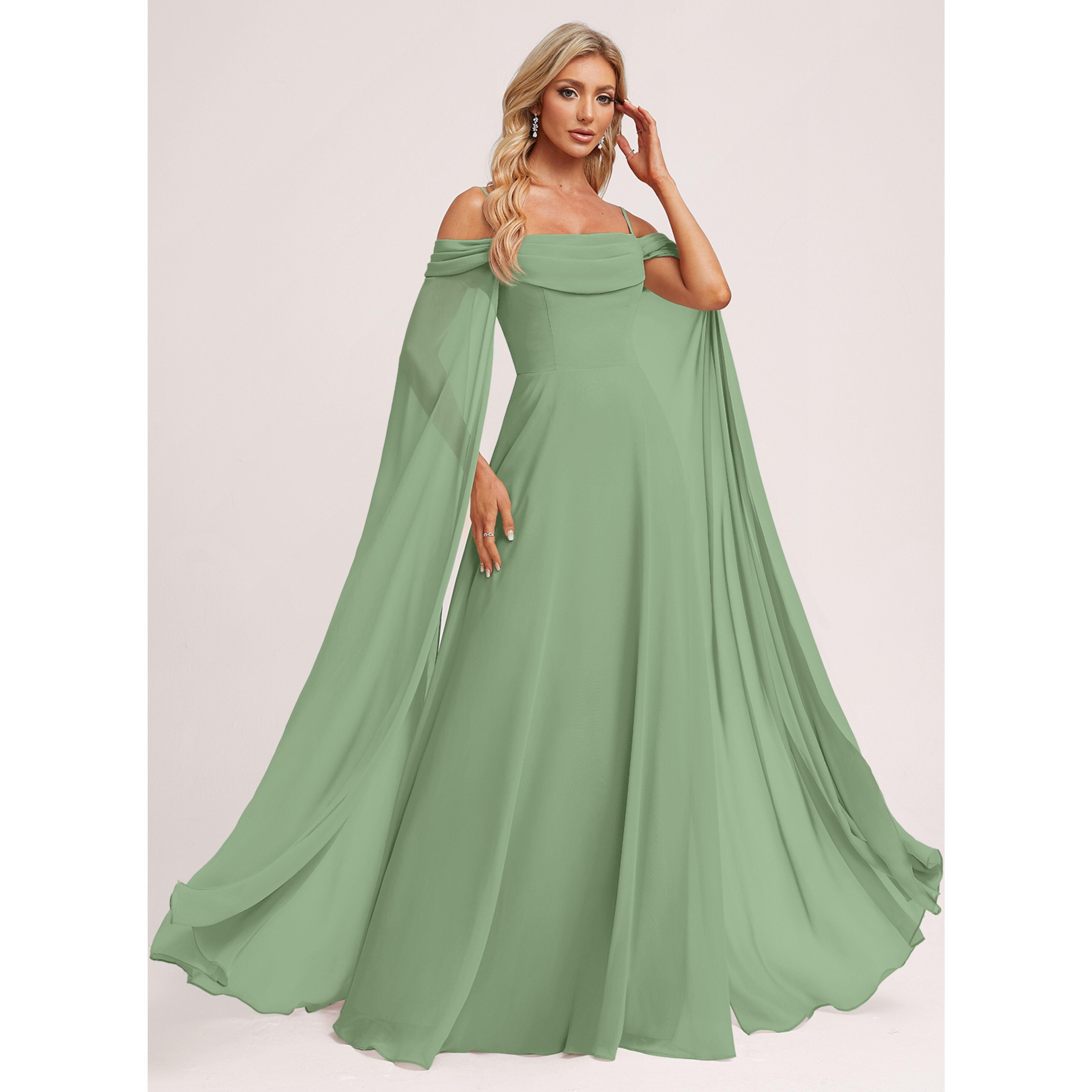jjshouse.com bridesmaid dresses JJ's House A-line Cold Shoulder Square Floor-Length Chiffon Dress 2026 With Ruffle 3/30-4/30 Black Color Designer Silk Color:Dark Charcoal Heather perfect for a graceful