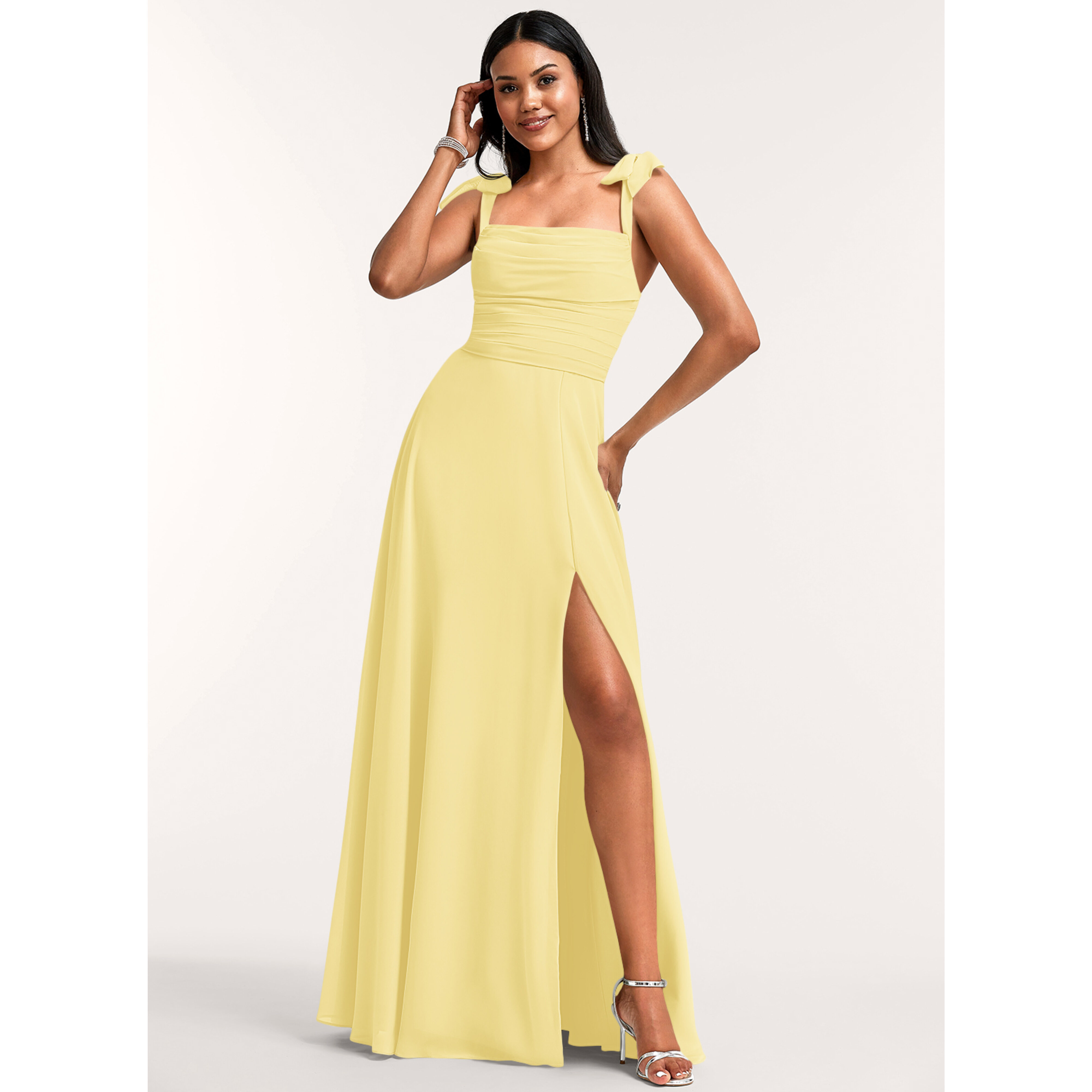 JJ's House A-line Cowl Floor-Length Chiffon Bridesmaid Dress 2026 With Bow