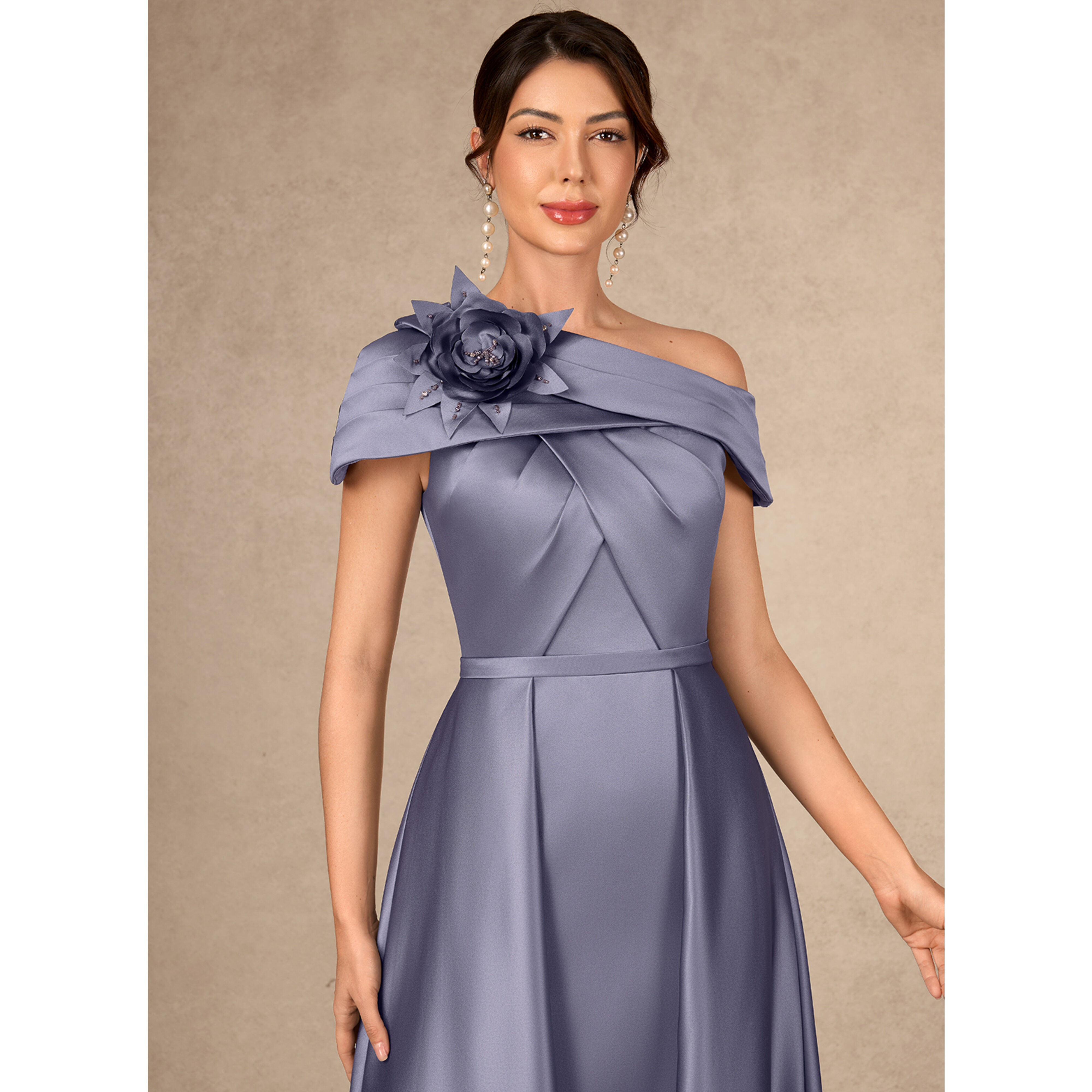 Marcia A-line Pleated Satin Mother of the Bride Dress | JJ's House