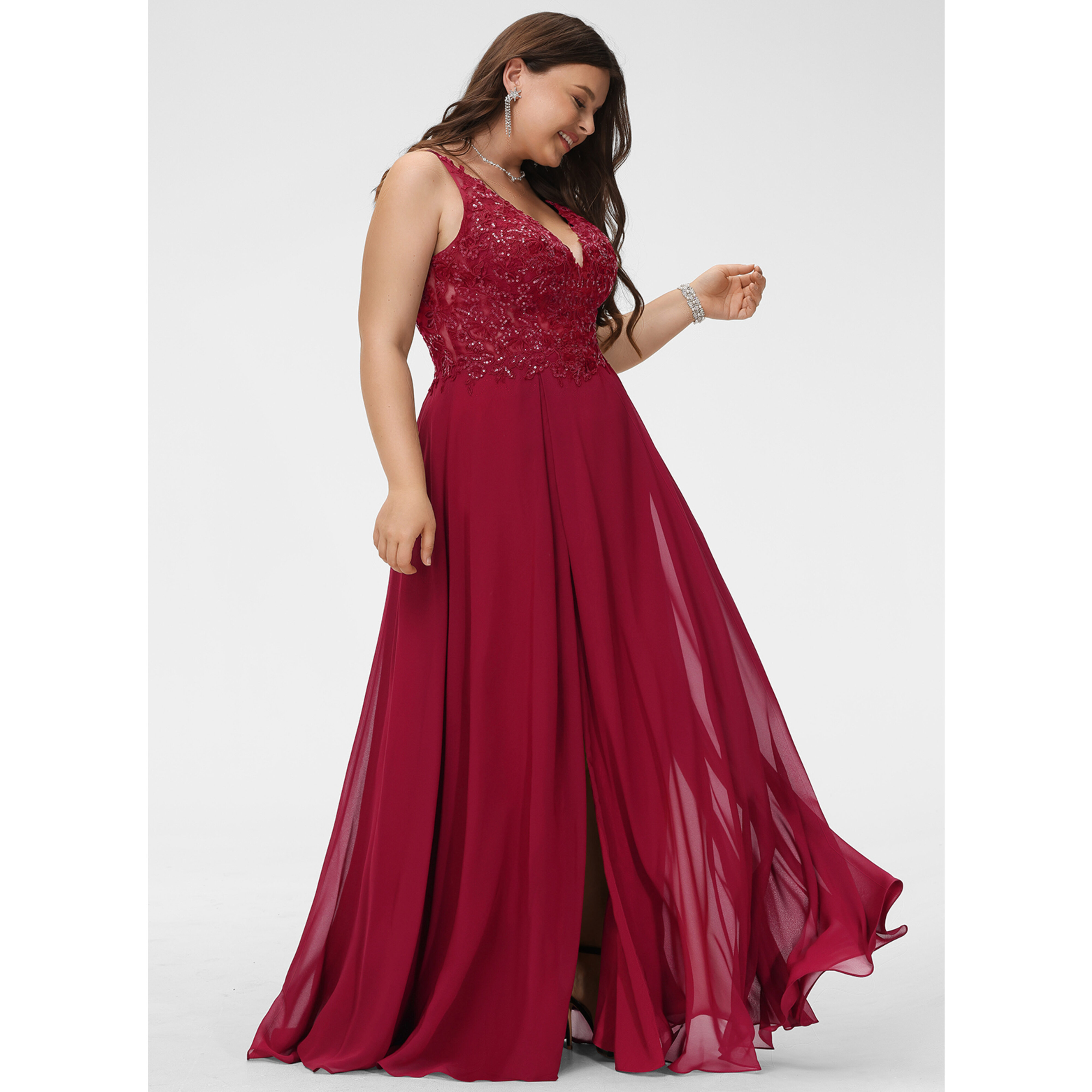 ria chiffon maxi dress JJ's House A-line V-Neck Floor-Length Chiffon Lace Evening Dress 2026 With Sequins