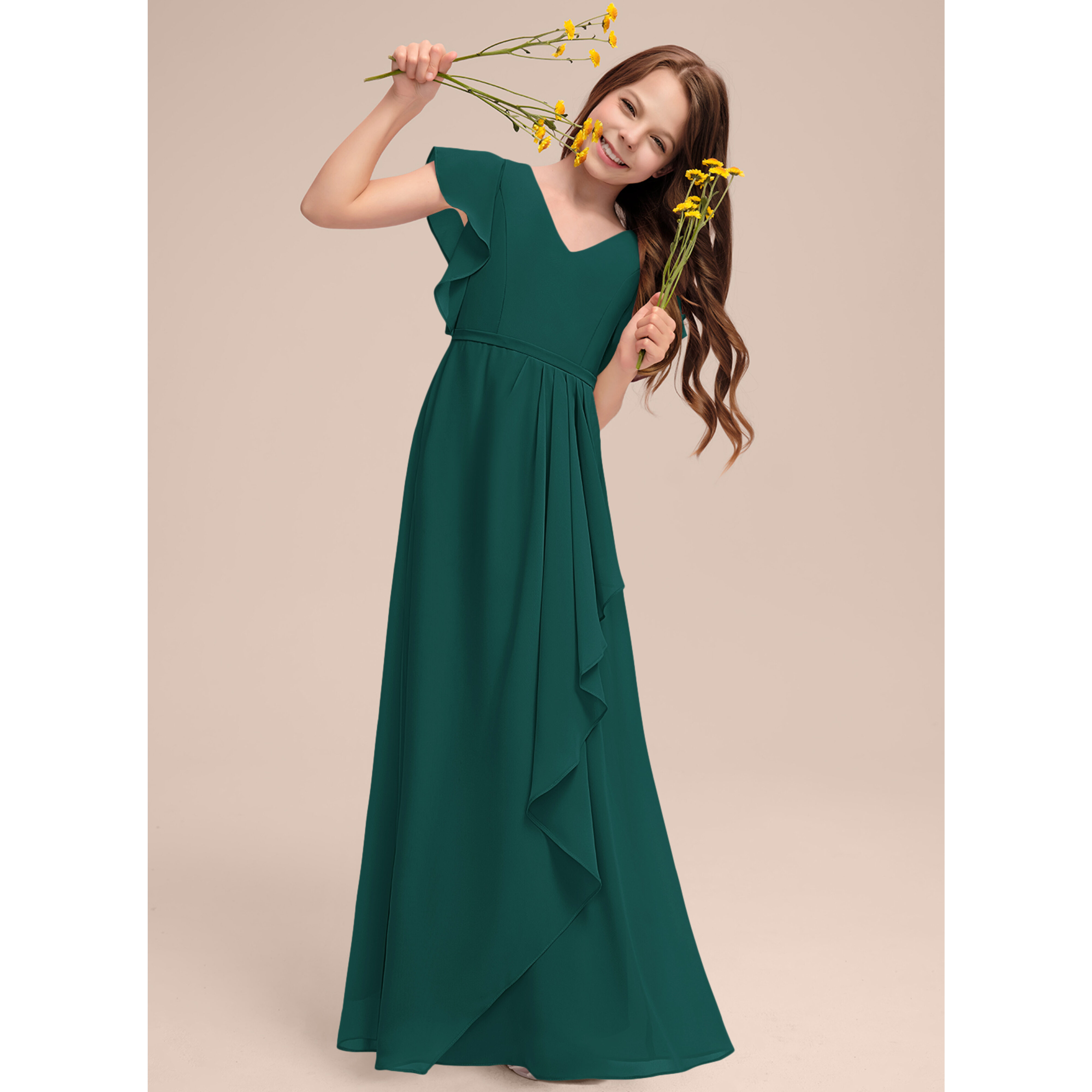 girls formal party dress HOSIKA Vintage Lace Chiffon A-Line – Flutter Sleeve, Ruffle Hem, Sizes 6-12 Years Boho Party Dress With Concealed Zipper Traditional Indian Wedding wear in london