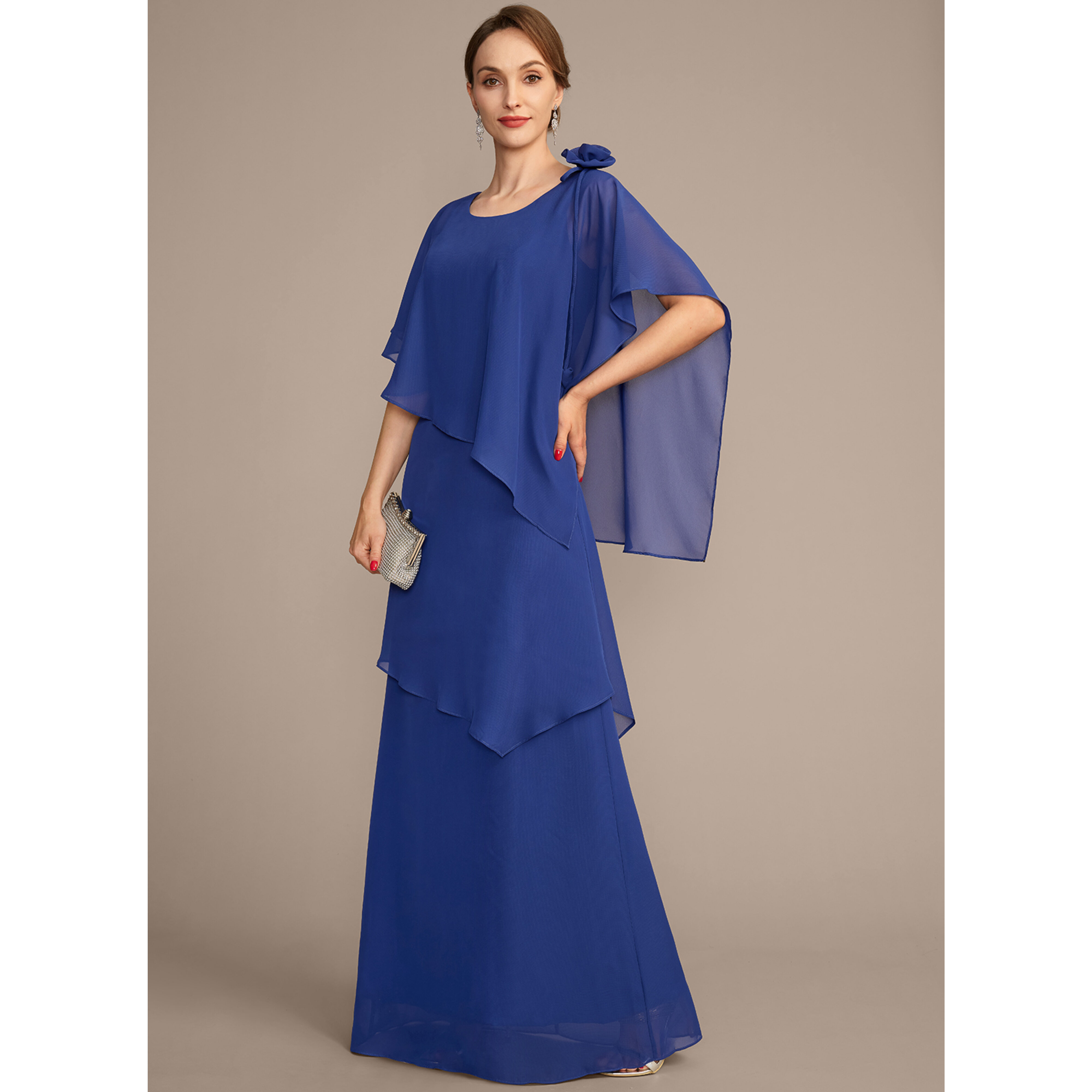 Zaelyn A-line Cape Chiffon Mother of the Bride Dress | JJ's House