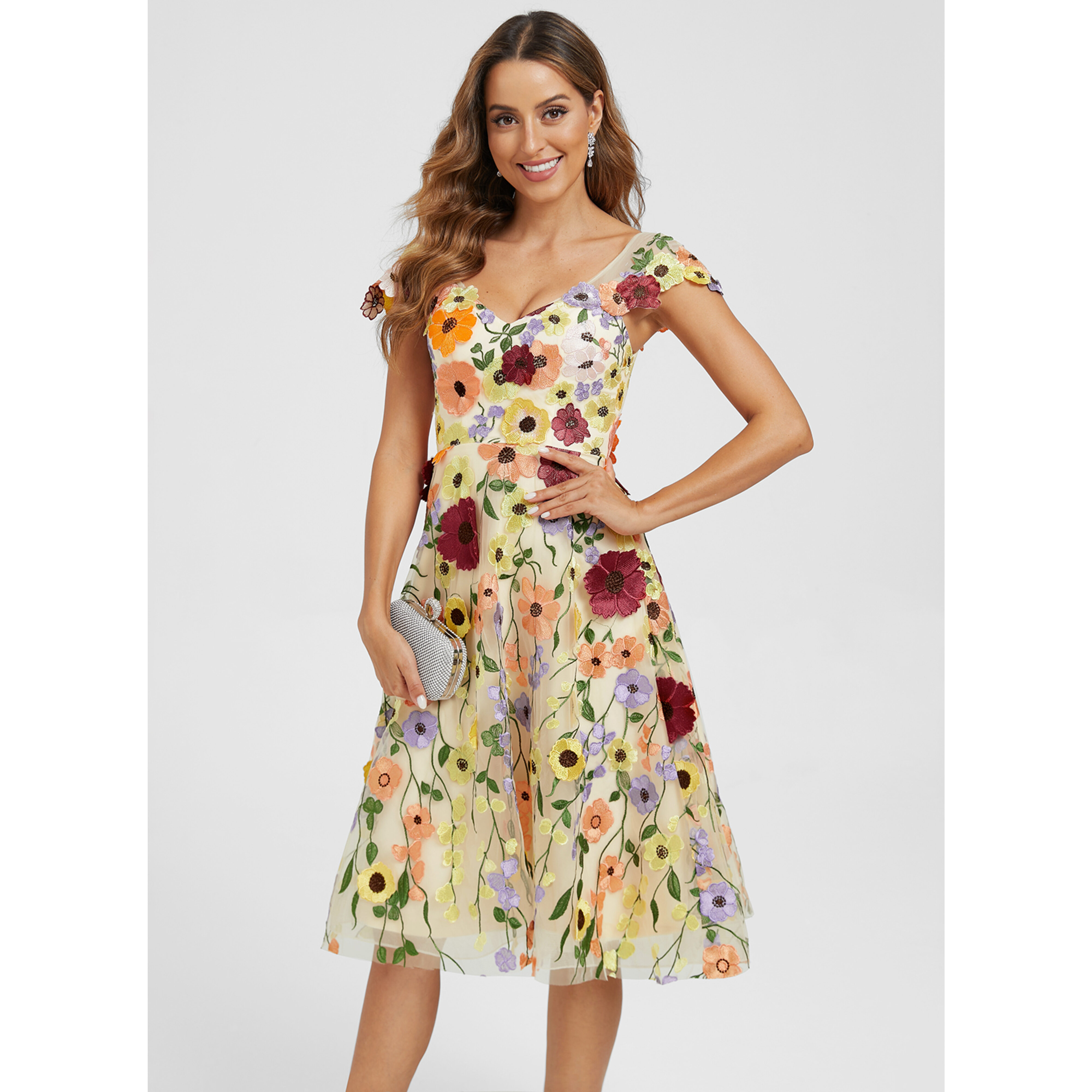 Ramira 3D Floral Lace Midi Cocktail Dress | JJ's House