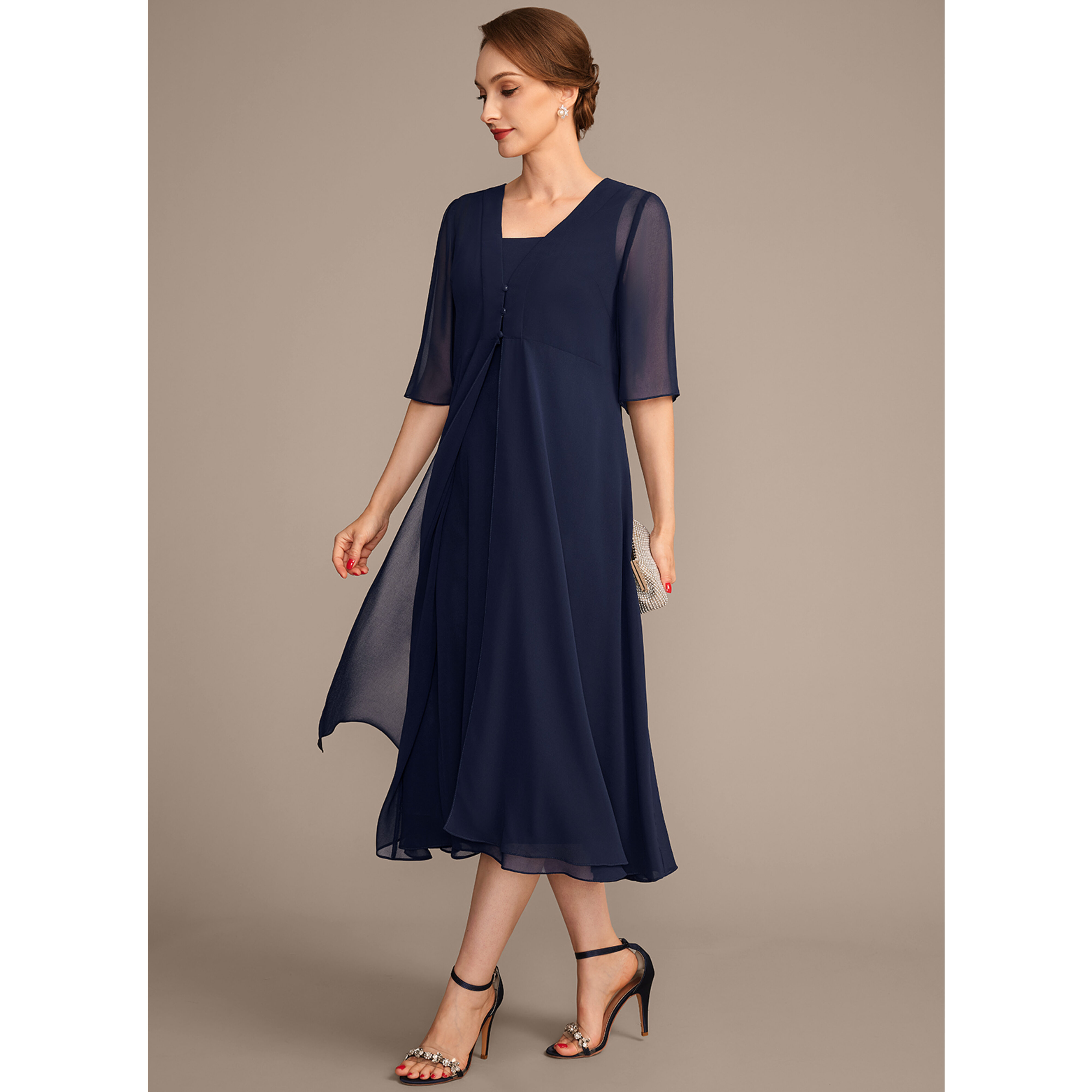 Hadria A-line Square Chiffon Mother of the Bride Dress | JJ's House