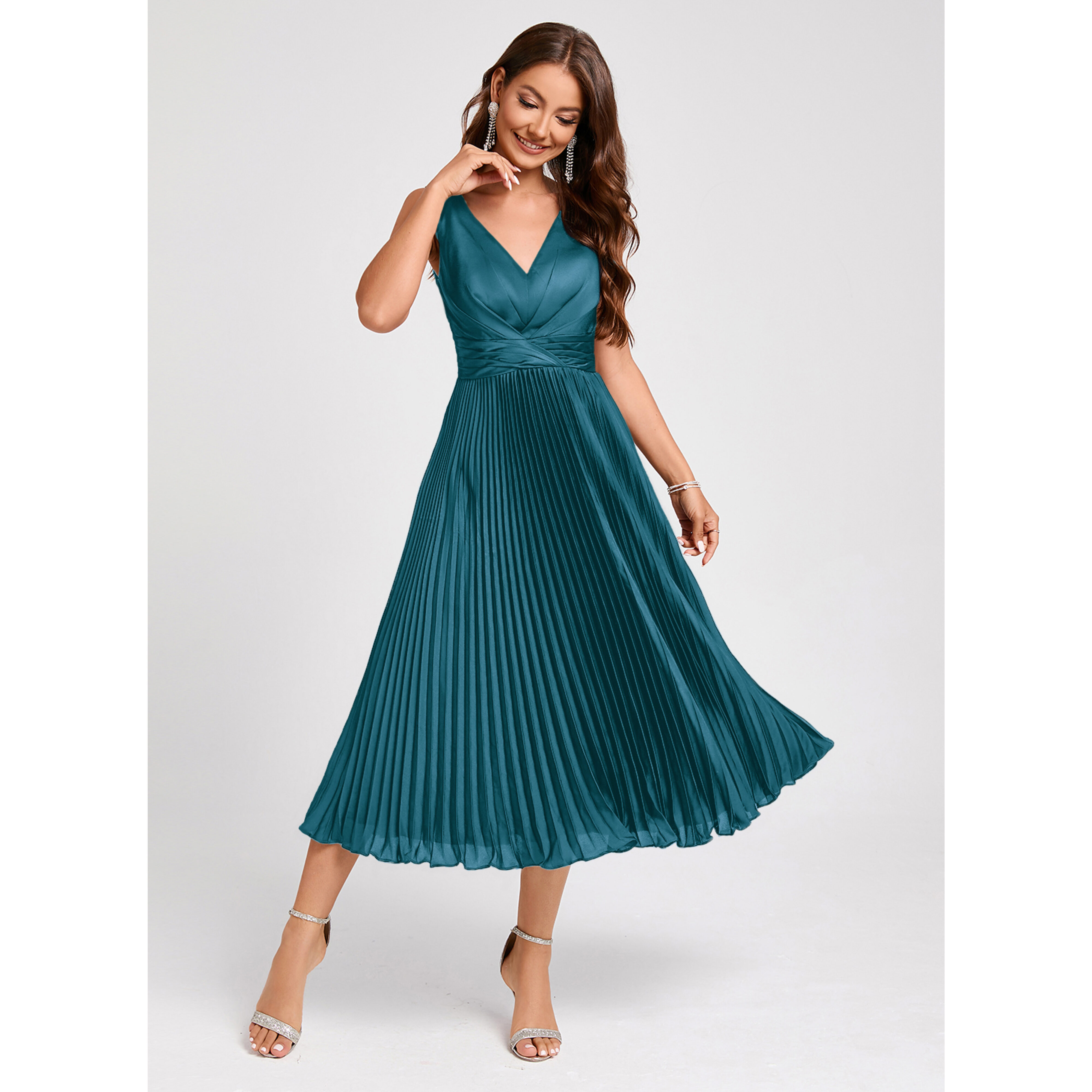 open lace back dress Rayne Satin Pleated Dress main image 1