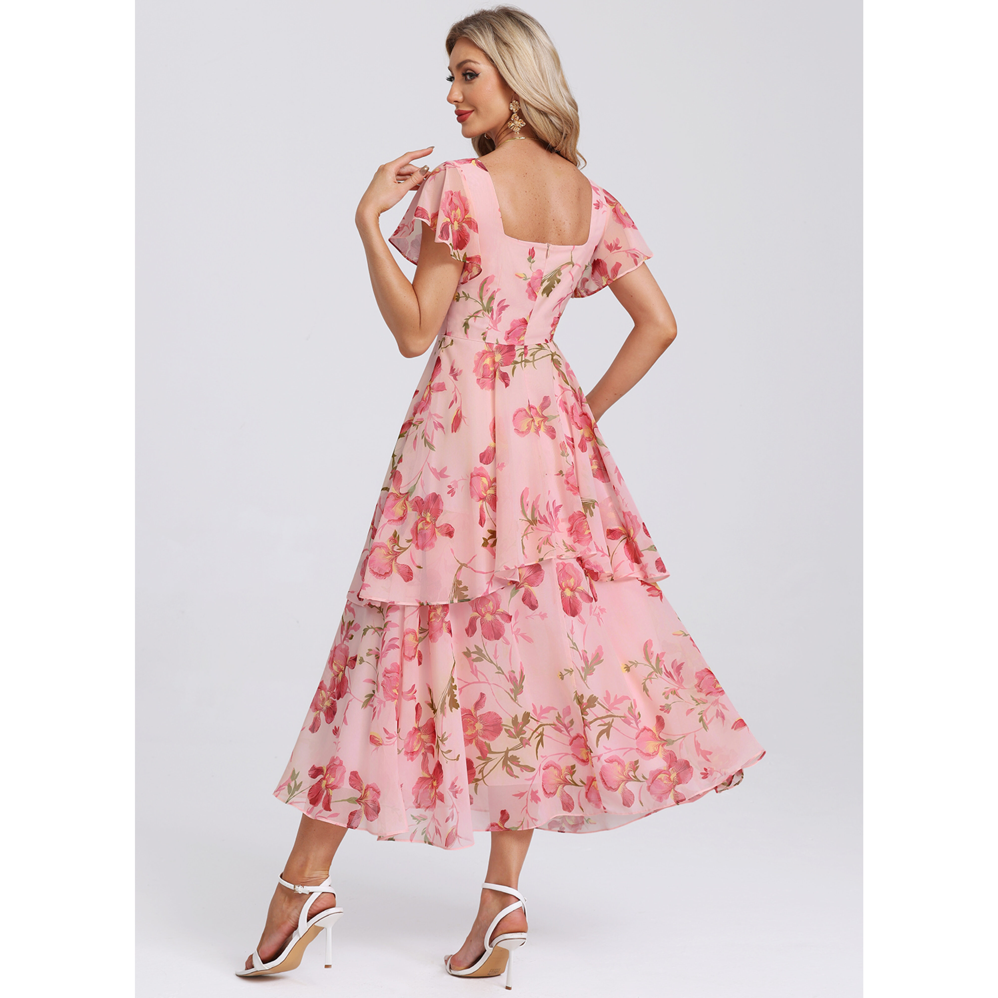 Lucilla Floral Print Chiffon Midi Dress | JJ's House