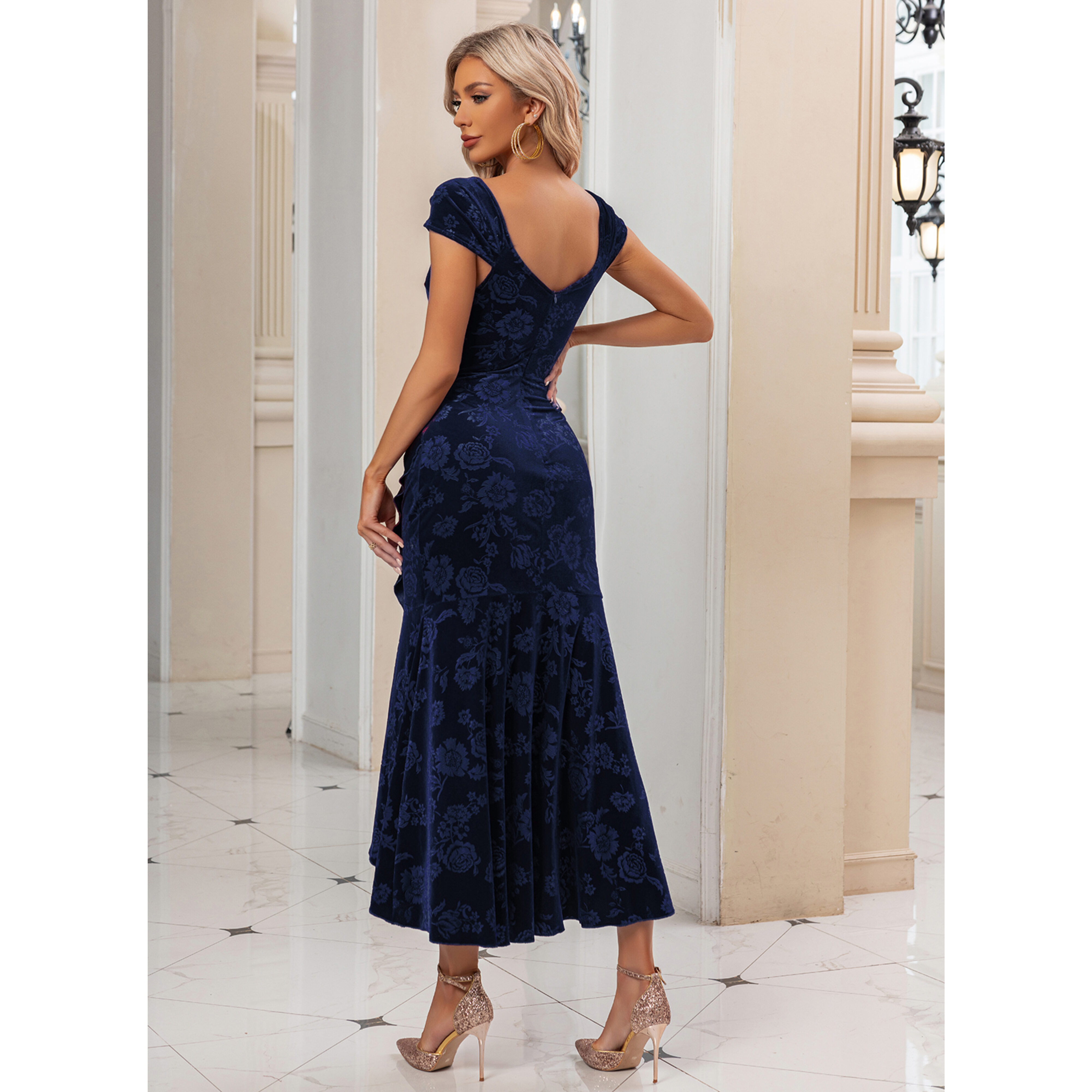Joelle Ruched Velvet Midi Dress | JJ's House