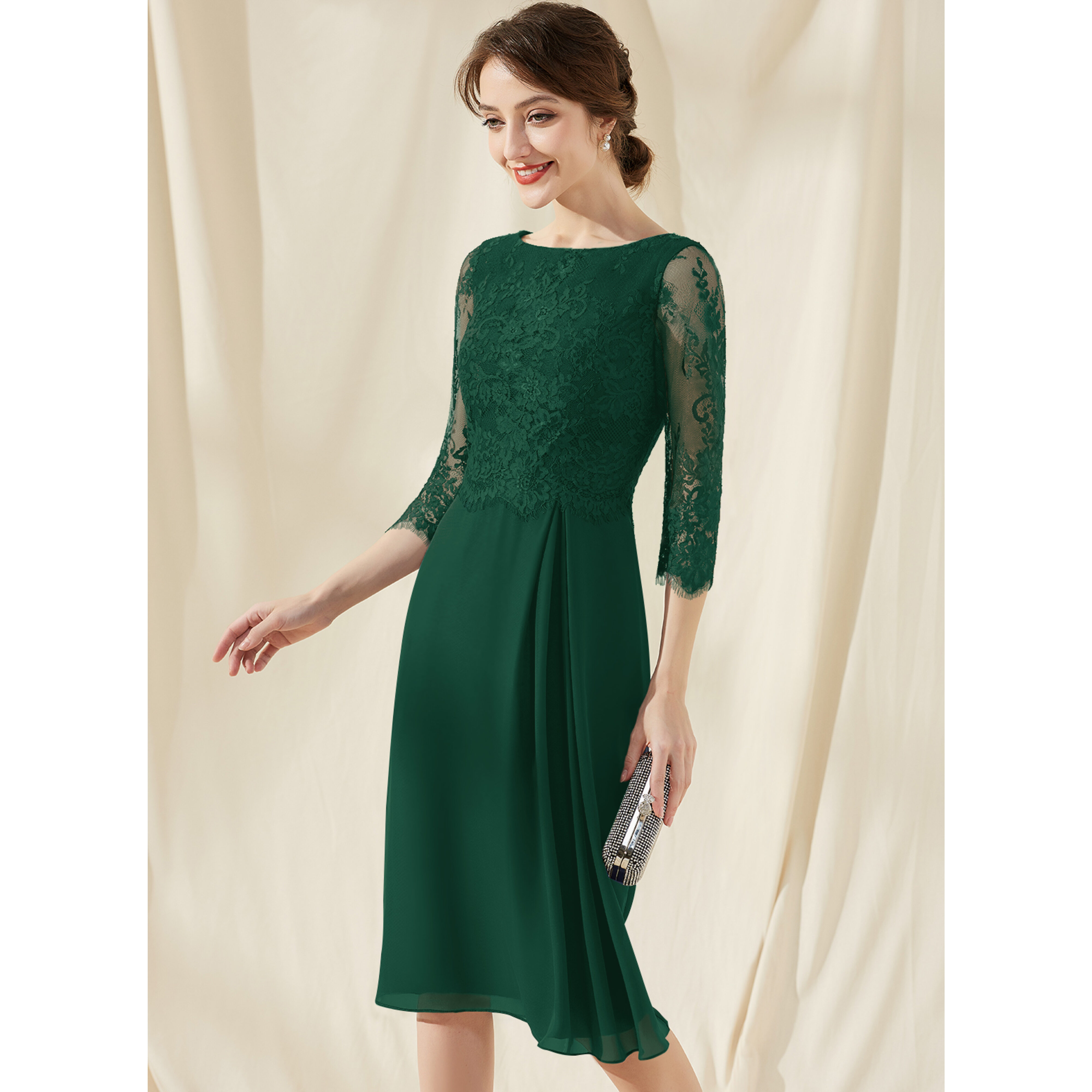 jj cocktail dresses JJ's House Sheath Column Scoop Knee-Length Chiffon Lace Cocktail Dress 2026 With Ruffle