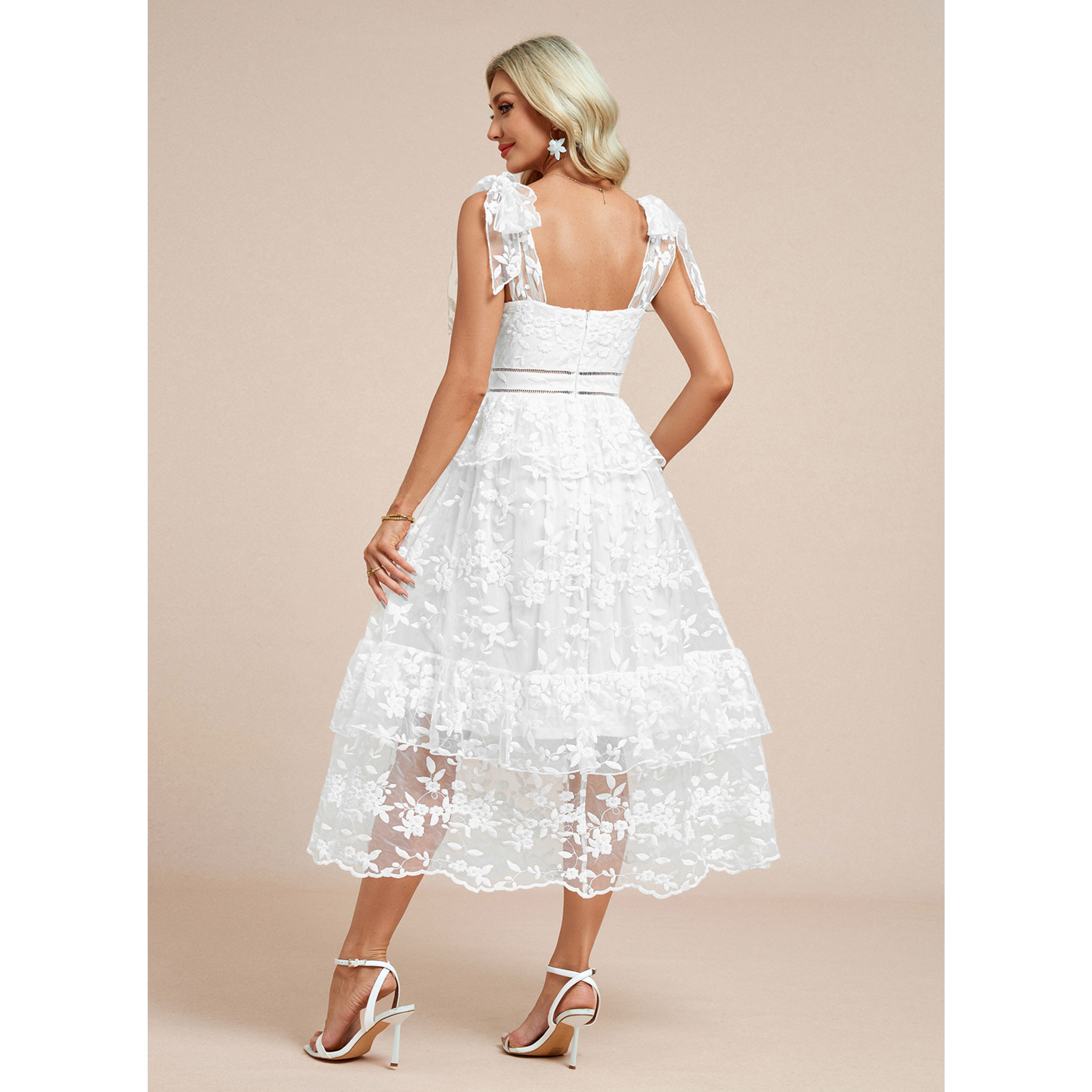 Margo Cascading Ruffles Lace Midi Dress | JJ's House