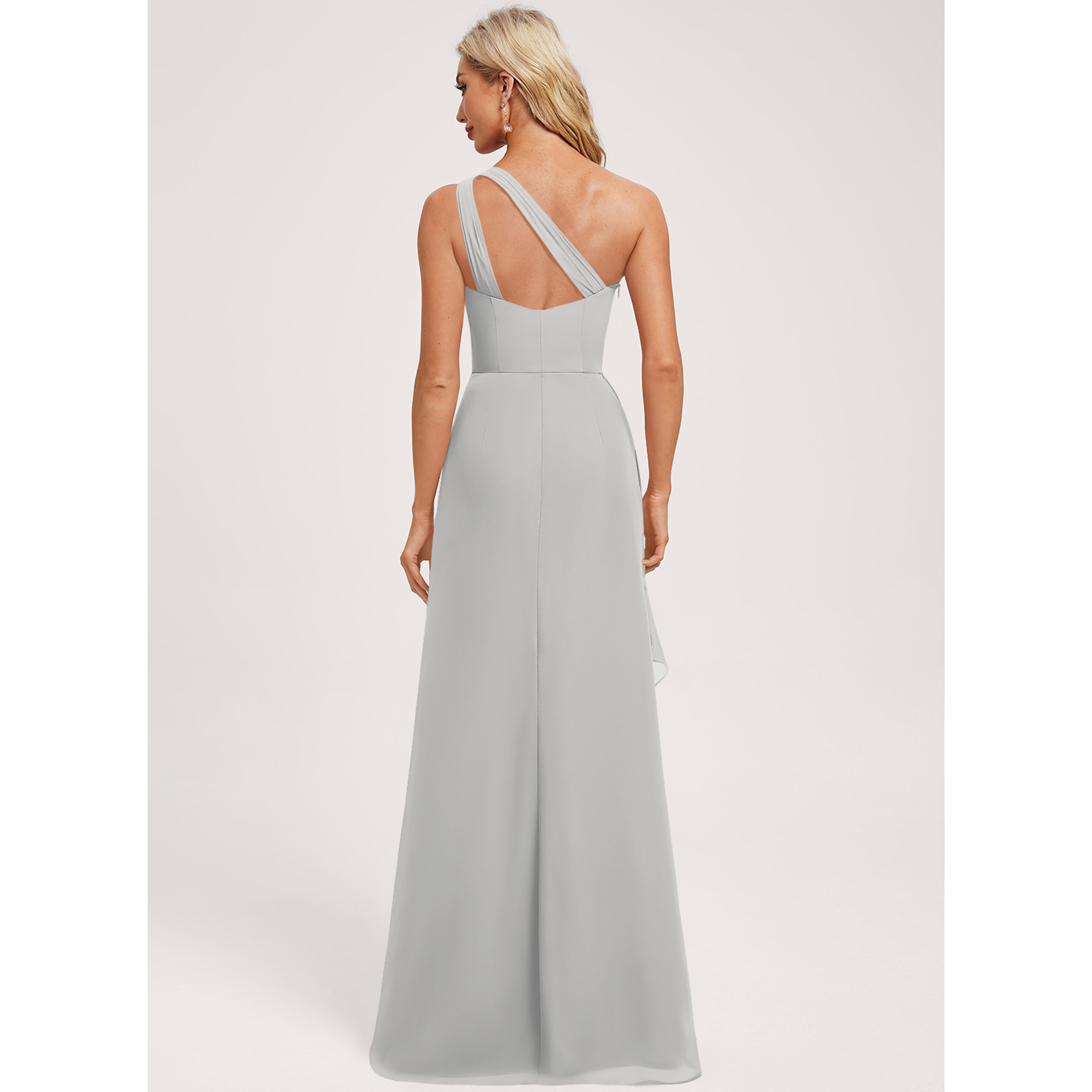 one shoulder gray bridesmaid dress Isabeau Trendy A-Line Ruched Slit Floral Lace Bridesmaid Dresses