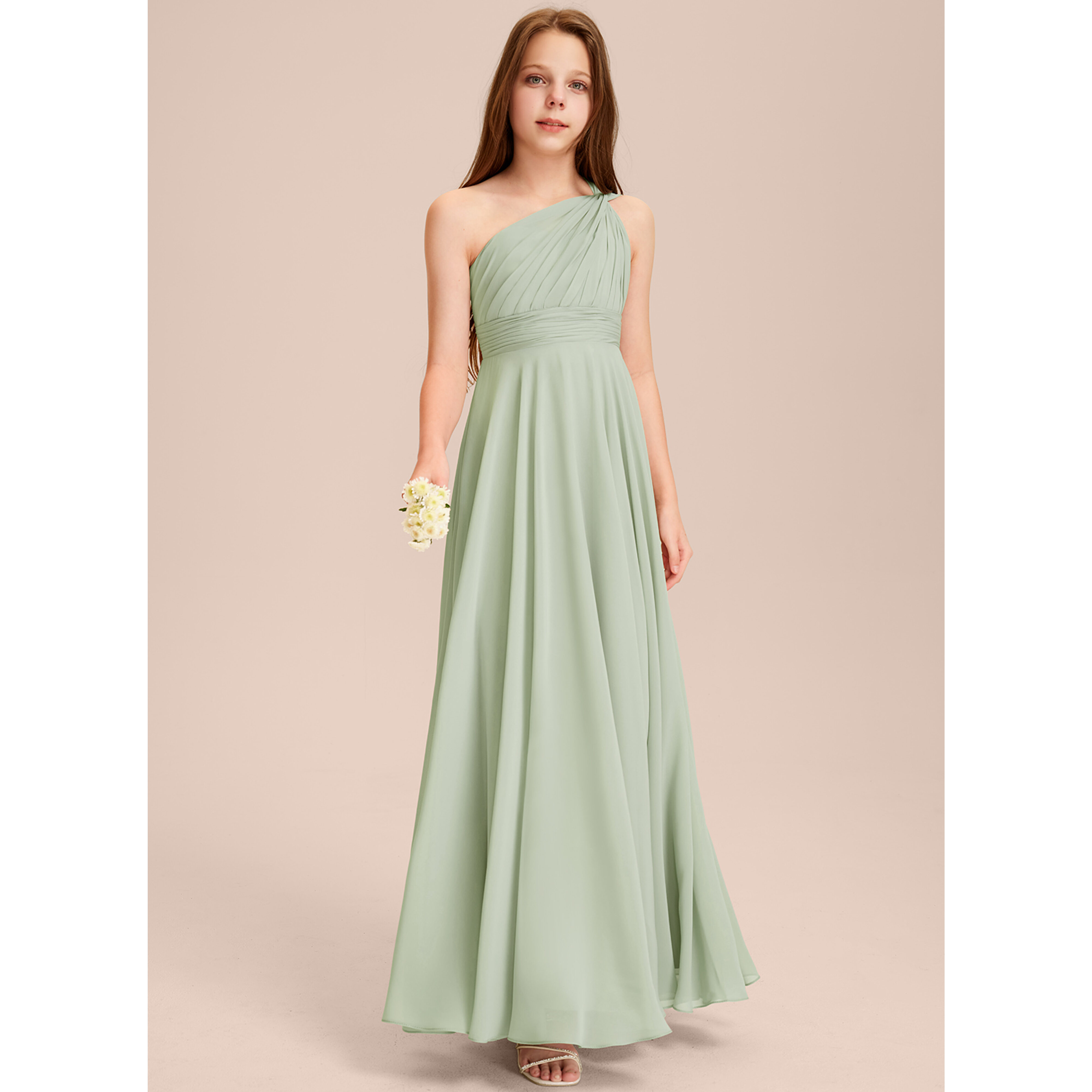 JJ's House A-line One Shoulder Floor-Length Chiffon Junior Bridesmaid Dress 2026