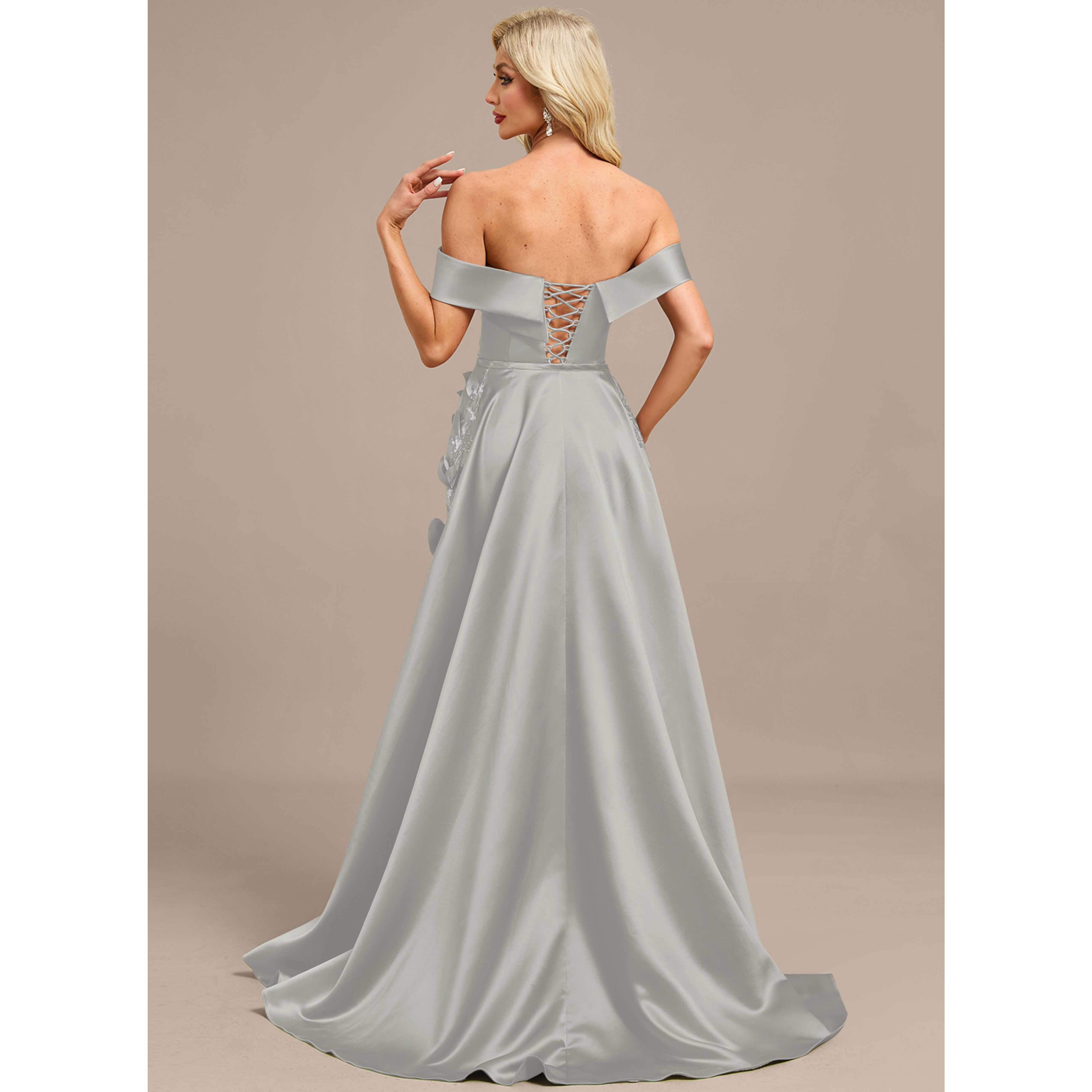 Cera Off the Shoulder Strapless Overskirt Satin Maxi Evening Dress Cera Off the Shoulder Strapless Overskirt Satin Maxi Evening Dress