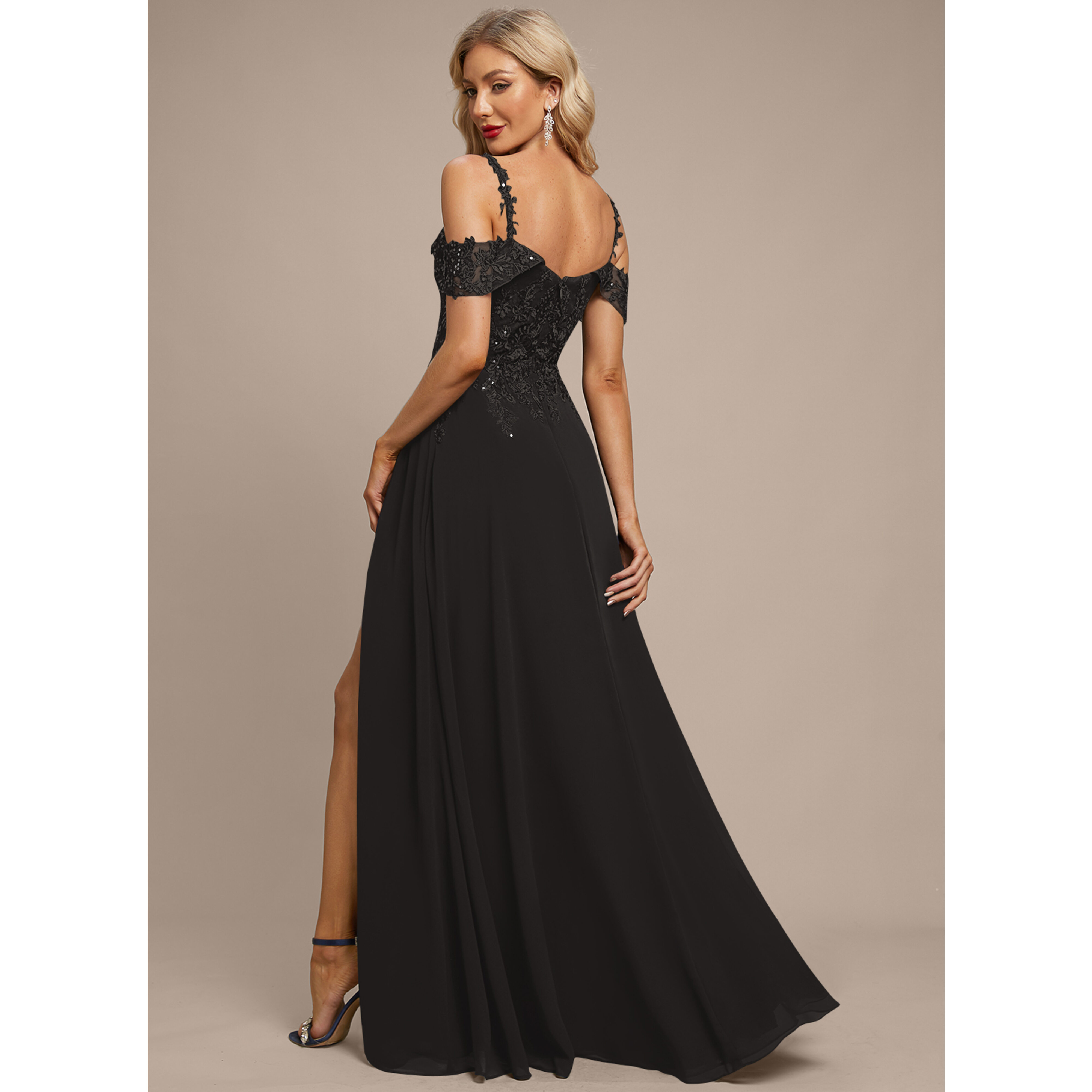 Hesperis Cold Shoulder Overskirt Chiffon Maxi Evening Dress | JJ's