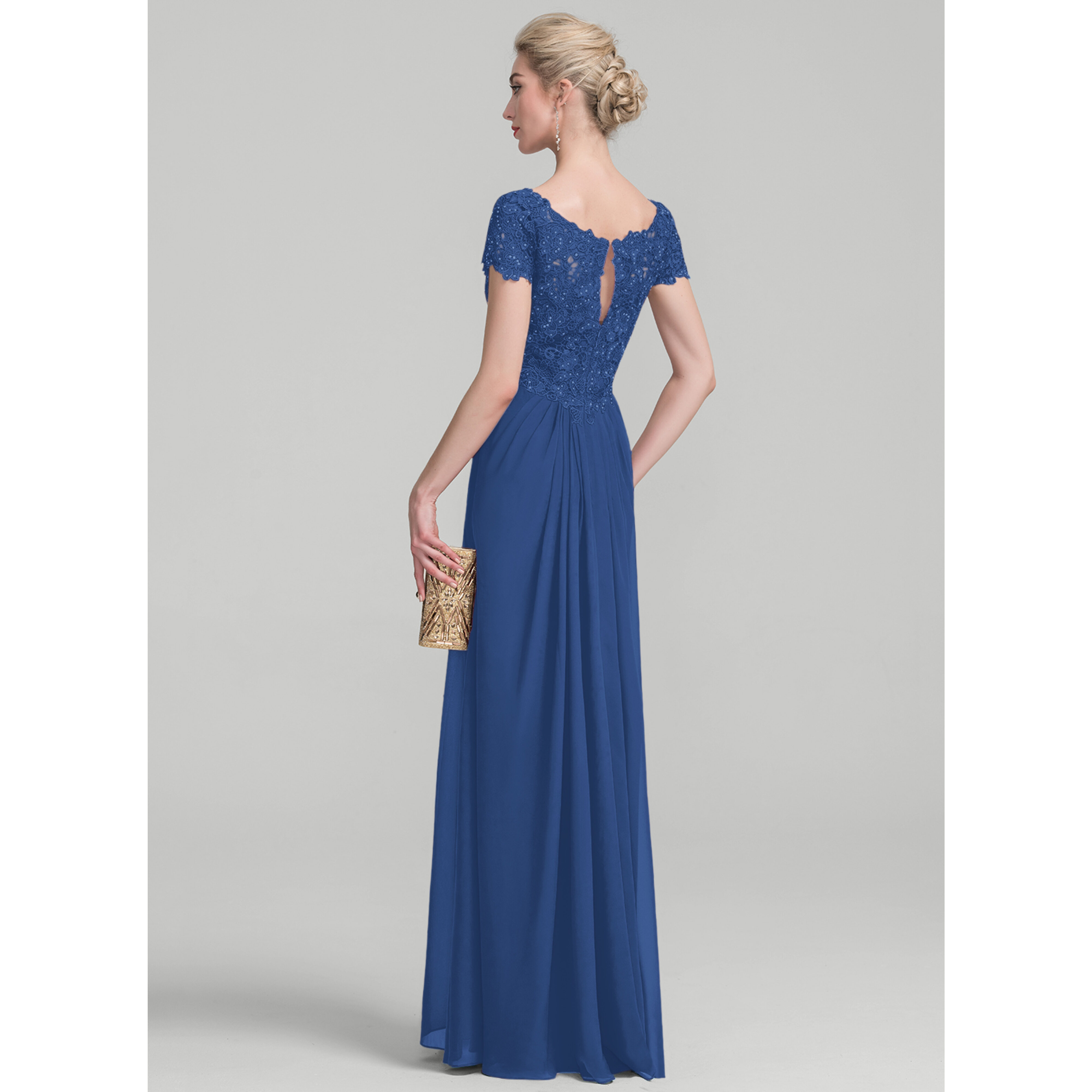 Kia Empire V-Neck Pleated Lace Mother of the Bride Dress | JJ's House