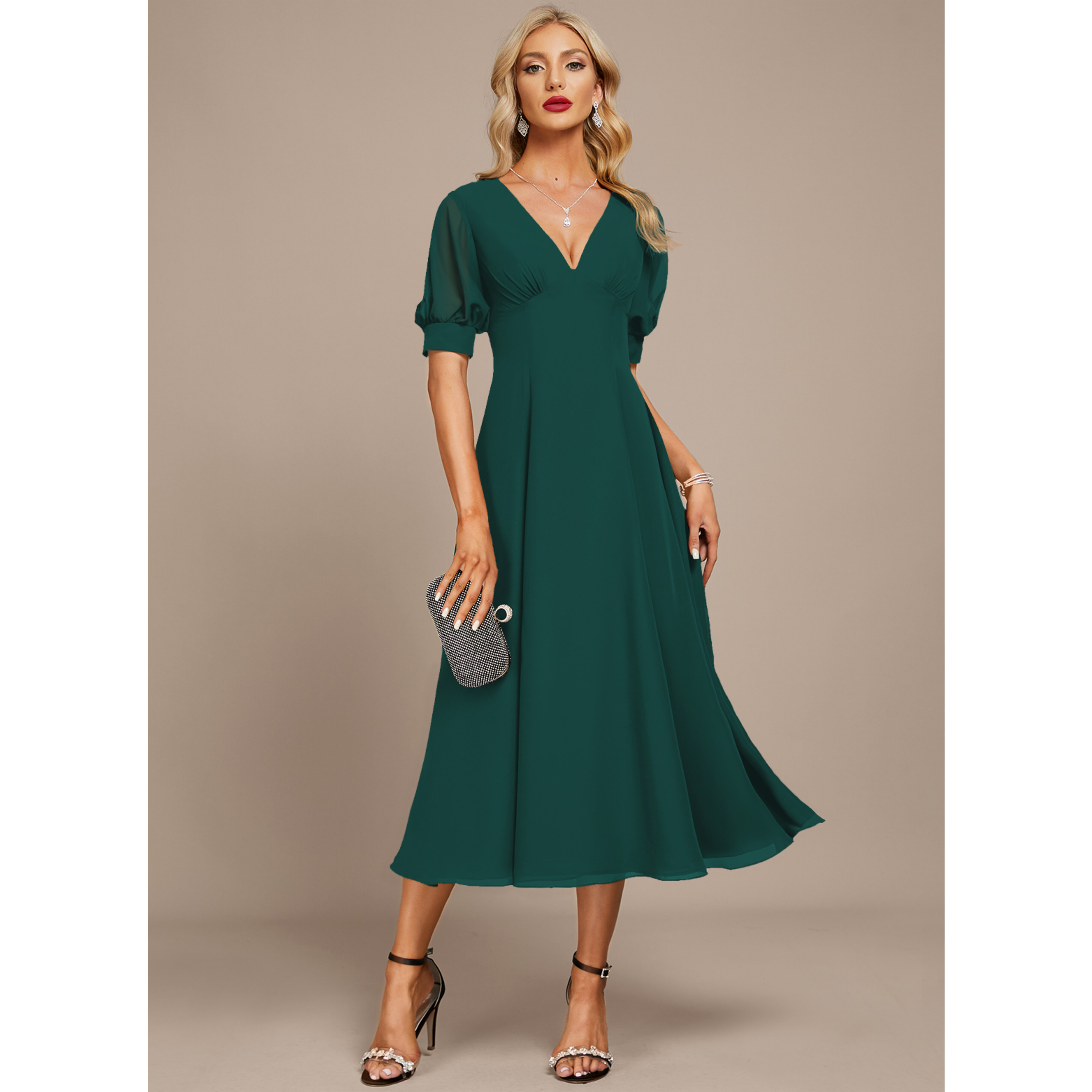 Wioletta Pleated Chiffon Midi Cocktail Dress | JJ's House