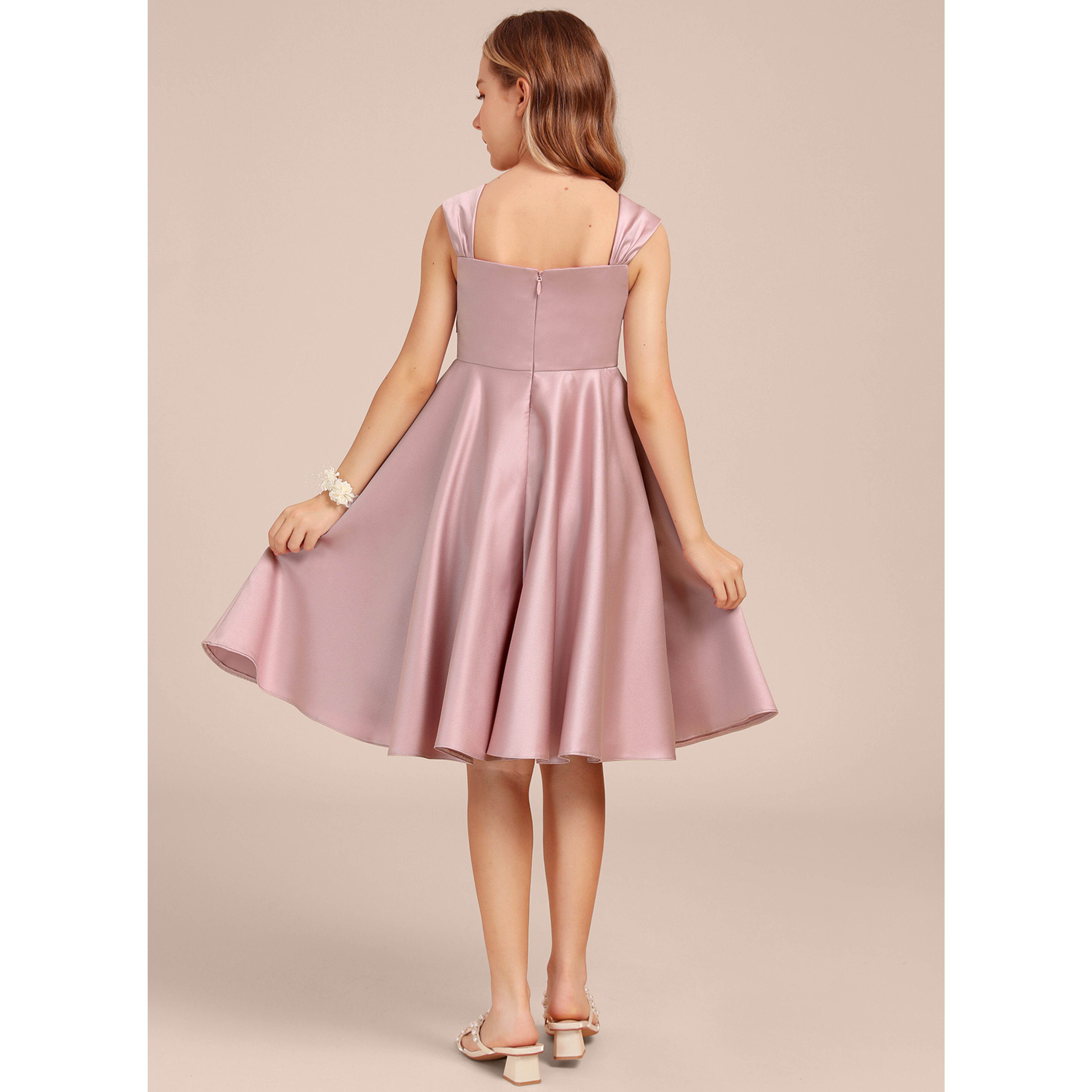 jolie bridesmaid dresses JJ's House Ball-Gown Princess Off the Shoulder Square Knee-Length Satin Junior Bridesmaid Dress 2026