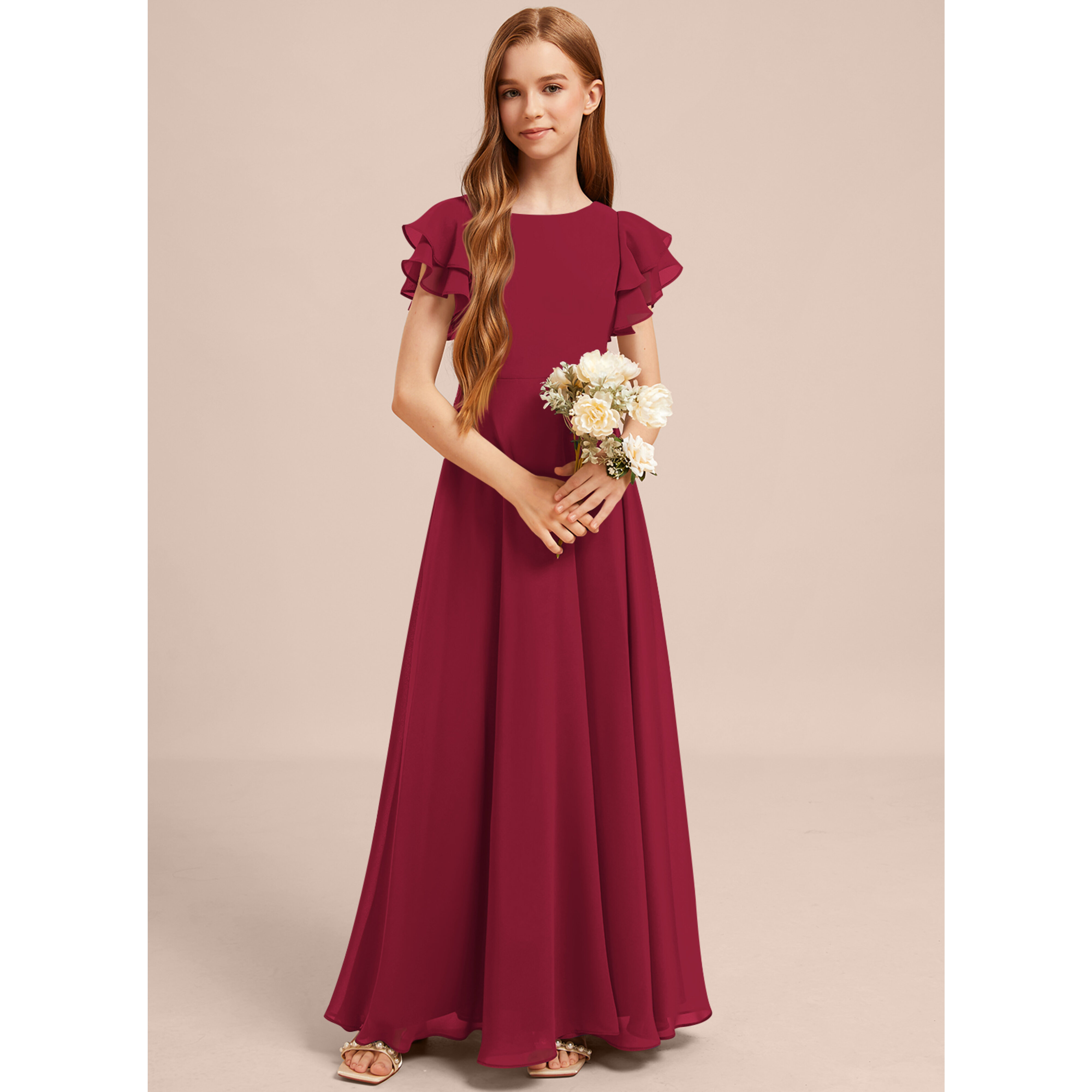 jj's house junior bridesmaid dresses A-line Scoop Floor-Length Chiffon Dress 2026 This elegant floor April 2023 Boys' Black Pants | Size::18