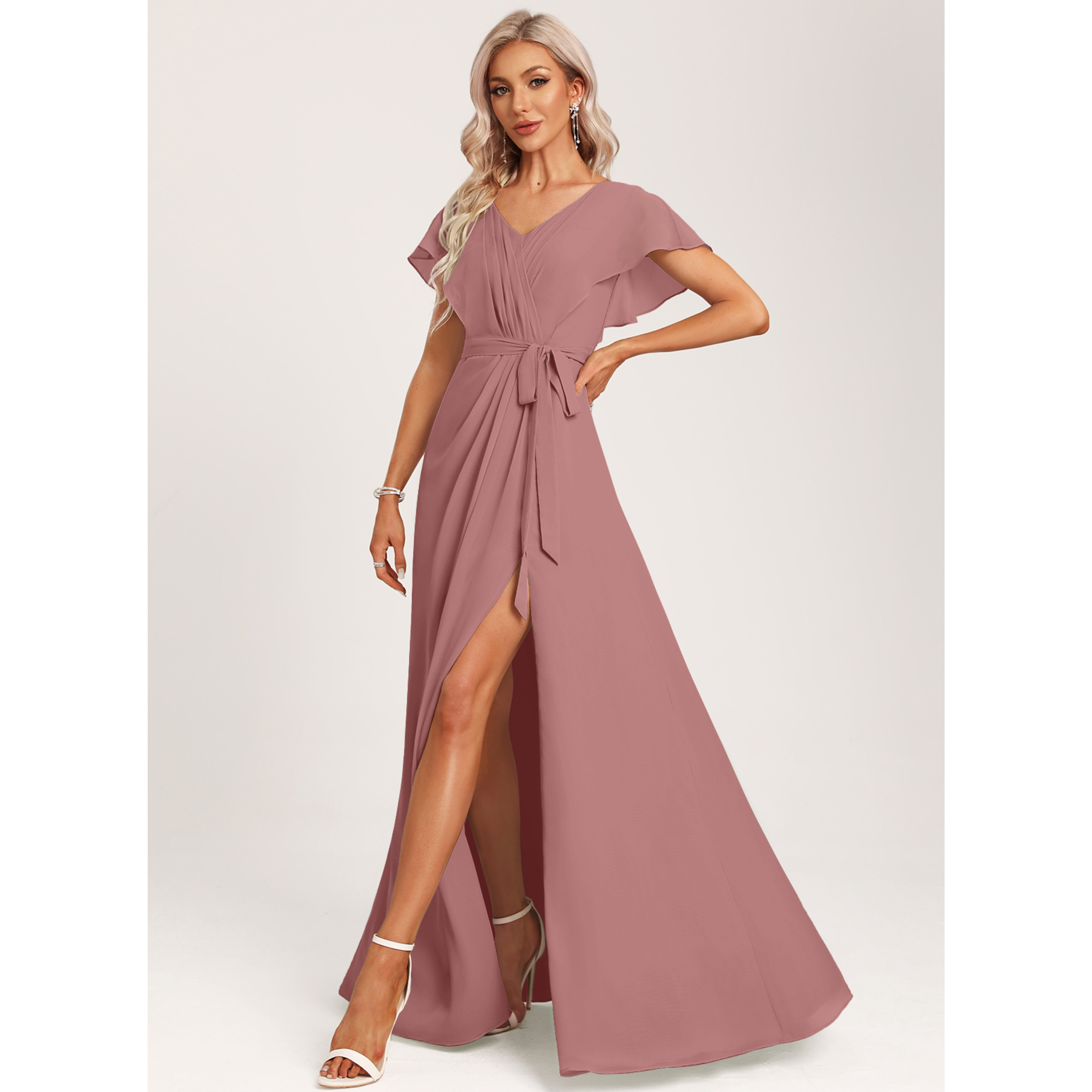 one sided bridesmaid dresses Red One-shoulder High-Low Wrap Chiffon Gown Color:Crazy Horse Water Buffalo and dramatic pleated metallics Christmas dress for toddler Tracy Studio luxury crystal