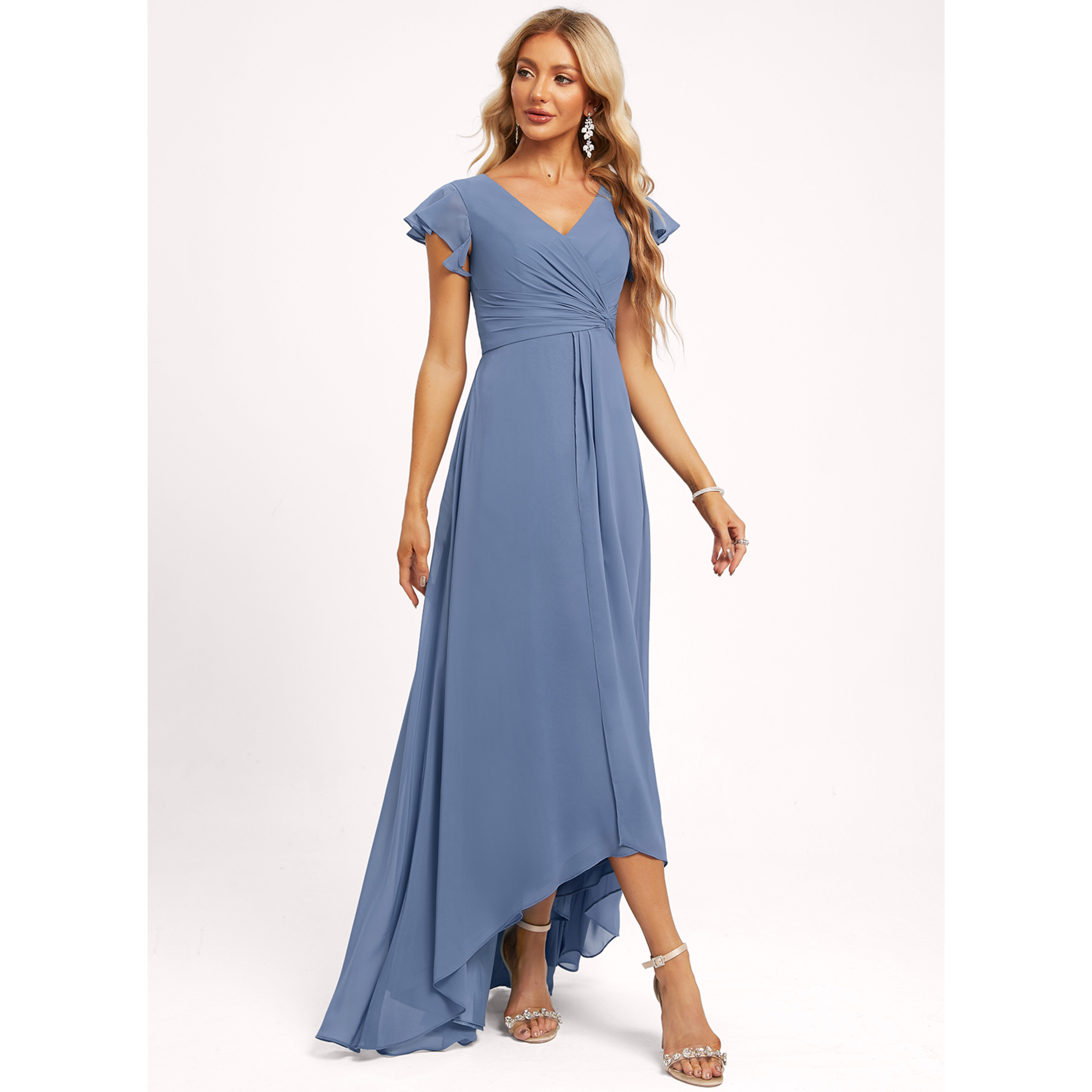 jjshouse a line dress JJ's House A-line V-Neck Asymmetrical Chiffon Bridesmaid Dress 2026 With Ruffle