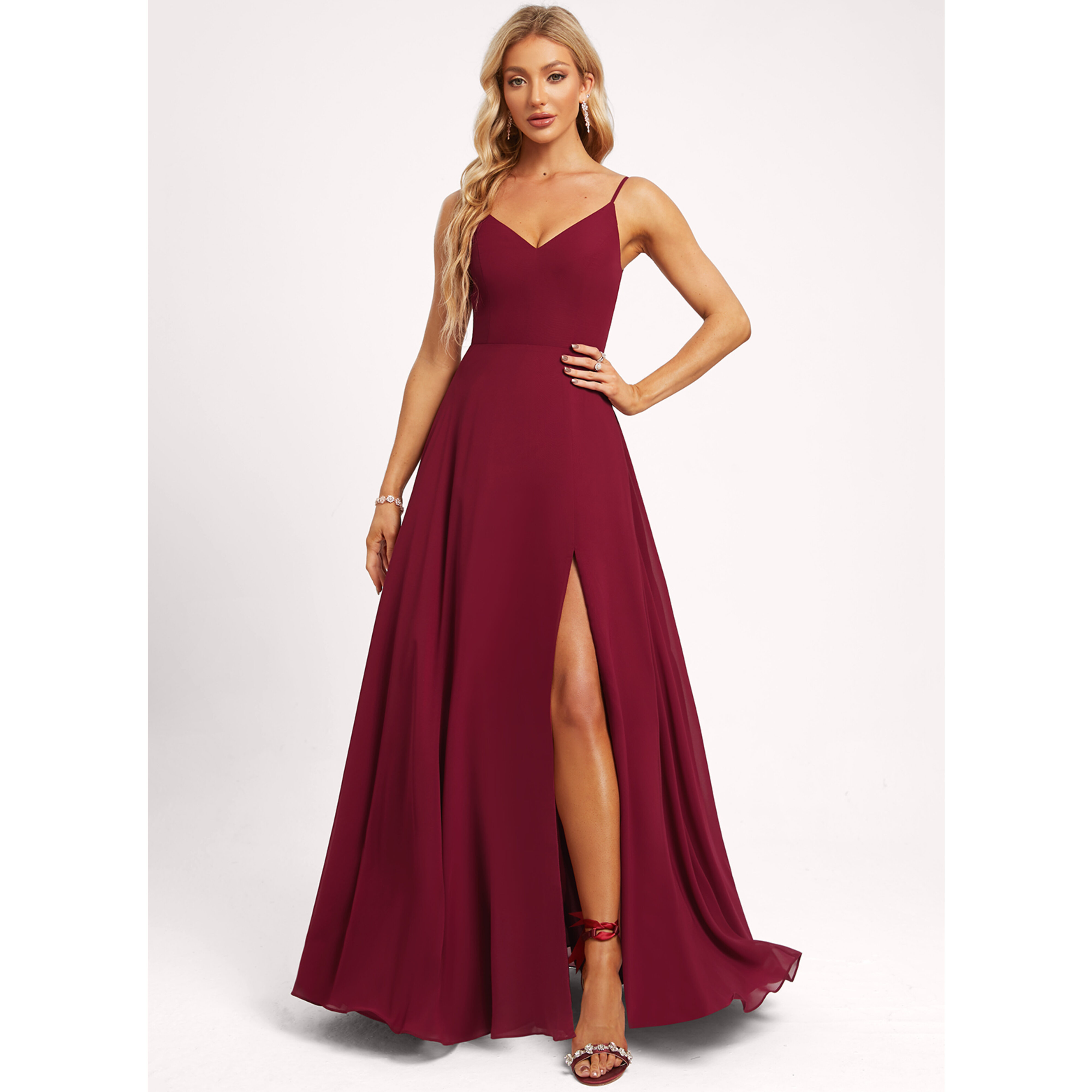 JJ's House A-line Cold Shoulder V-Neck Floor-Length Chiffon Bridesmaid Dress 2026