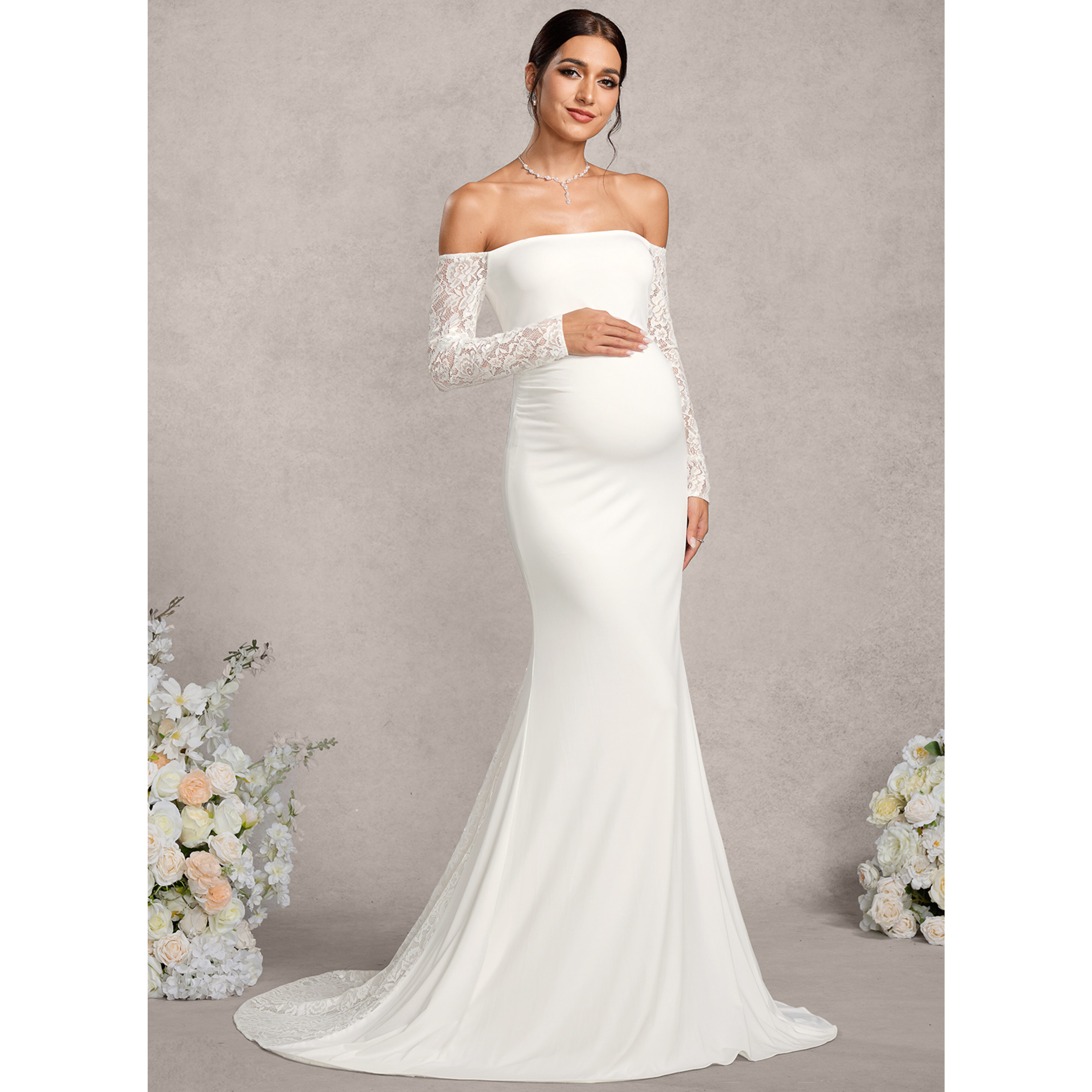 mermaid maternity wedding dresses mermaid maternity wedding dresses Royal Blue Off-the-shoulder Mermaid  Maternity Photoshoot Gown, White / XL