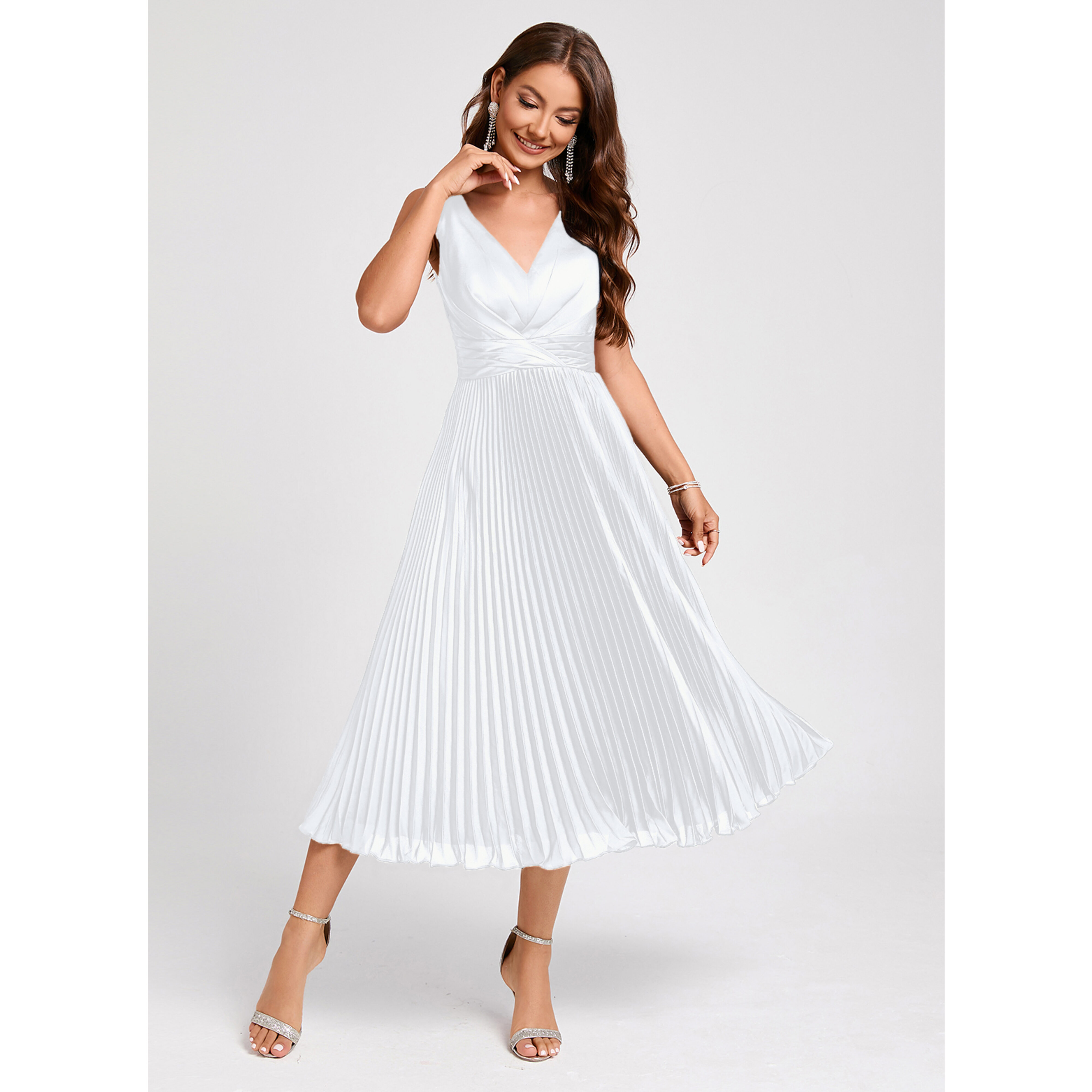 Phyllida Pleated Stretch Satin Midi Cocktail Dress | JJ's House Phyllida Pleated Stretch Satin Midi Cocktail Dress | JJ's House