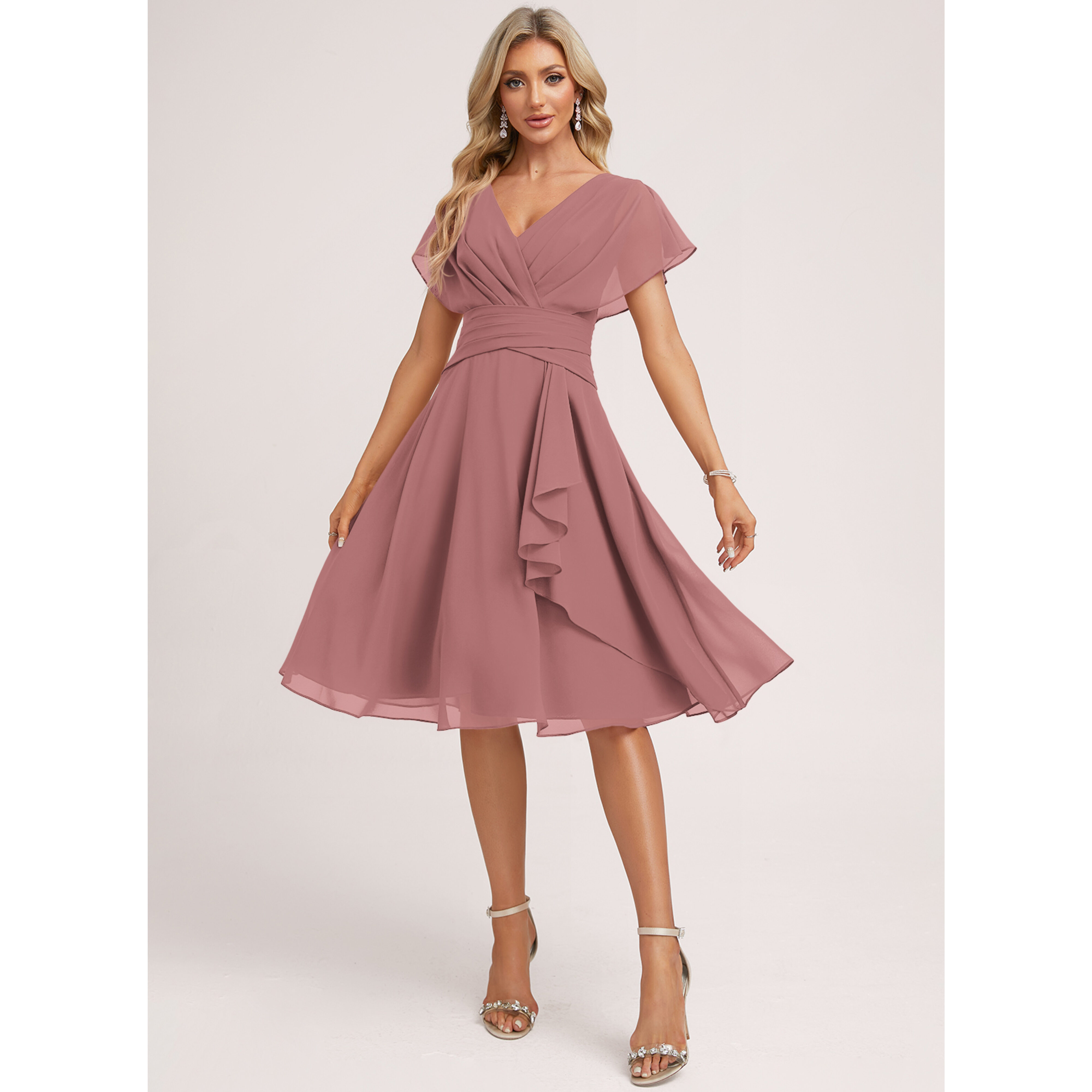 Metzli A-line Ruffle Chiffon Bridesmaid Dress | JJ's House