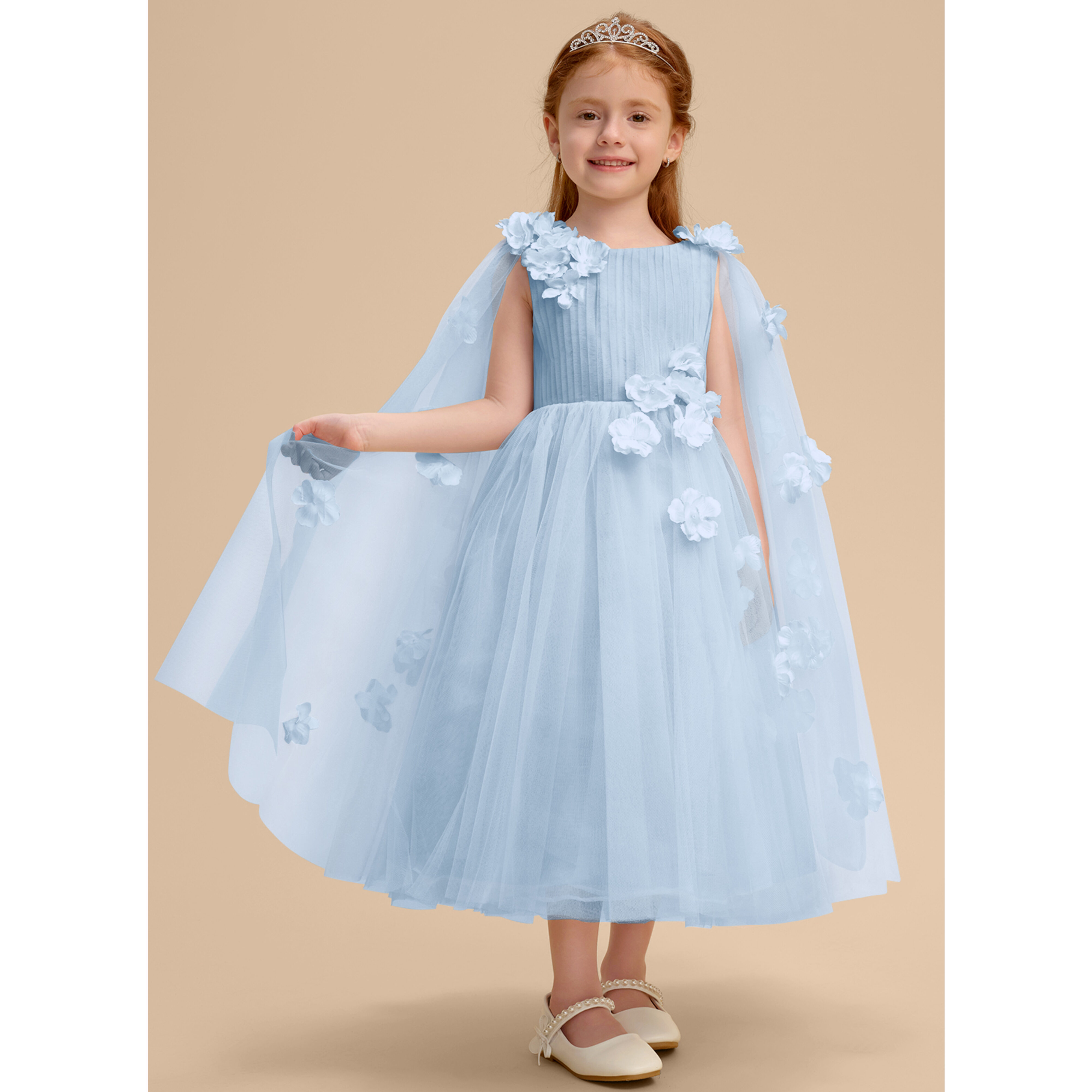 Yanely A-line 3D Floral Tulle Flower Girl Dress | JJ's House