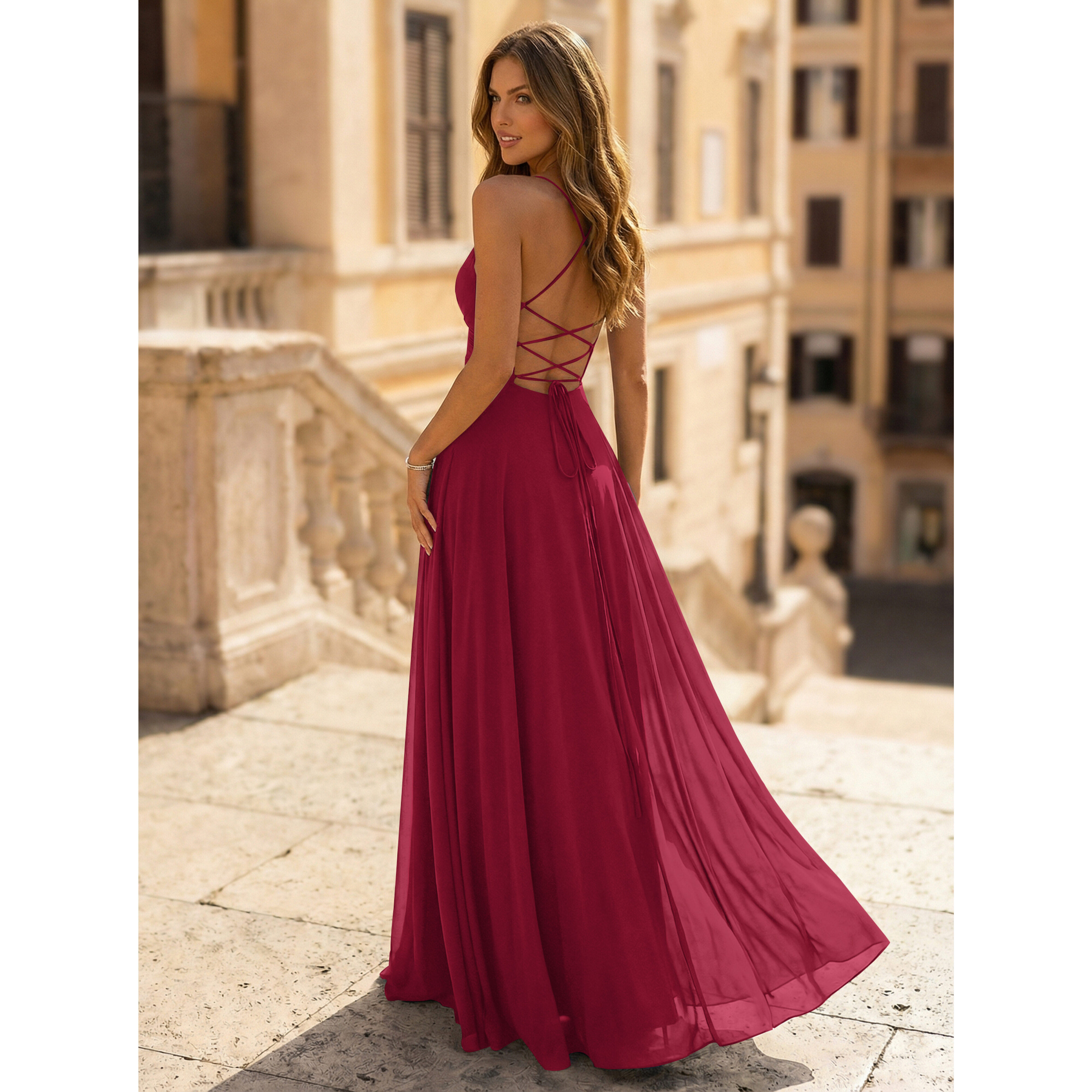 Euridice V-Neck Pleated Chiffon Prom Dress | JJ's House
