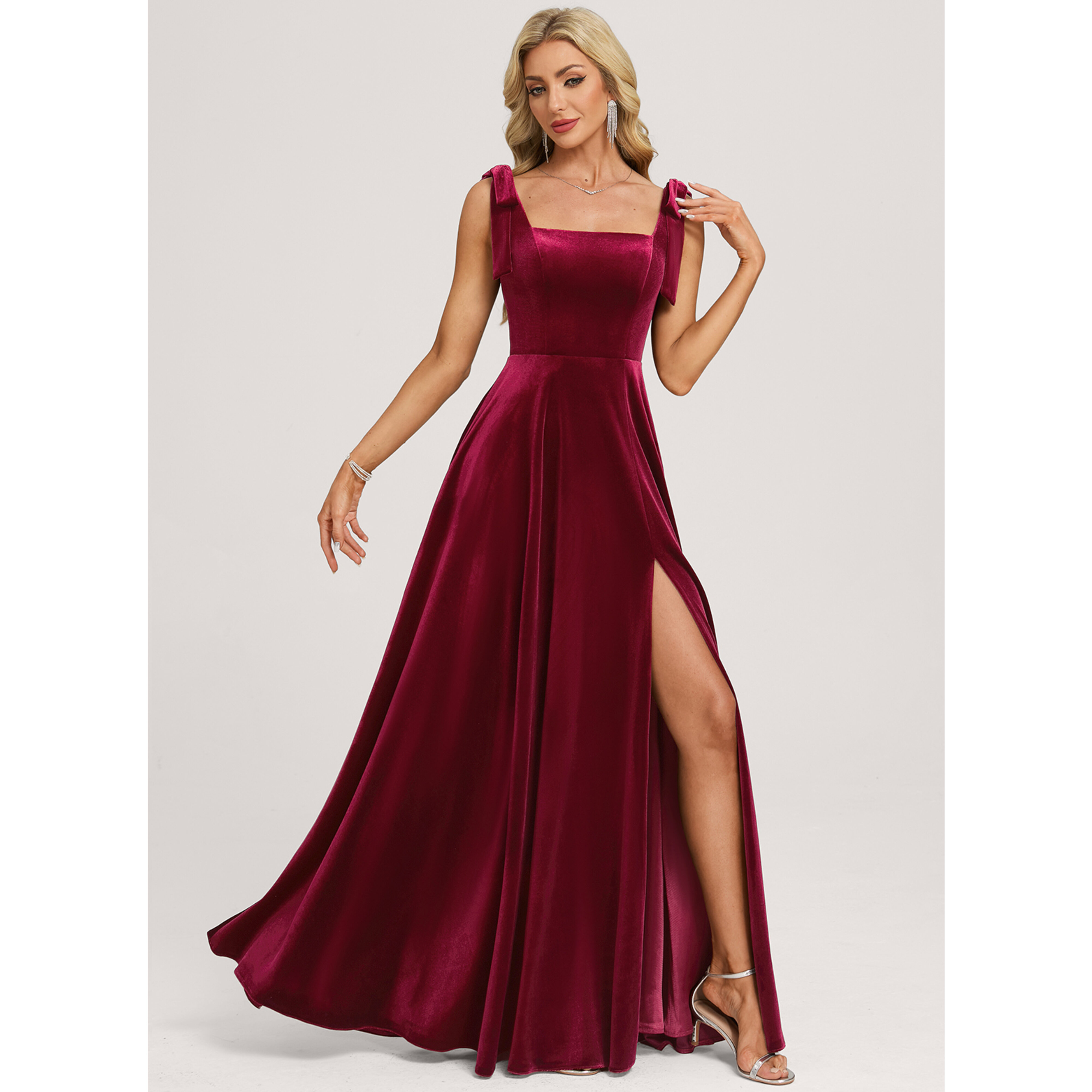 Yaxeni A-line Square Velvet Bridesmaid Dress | JJ's House