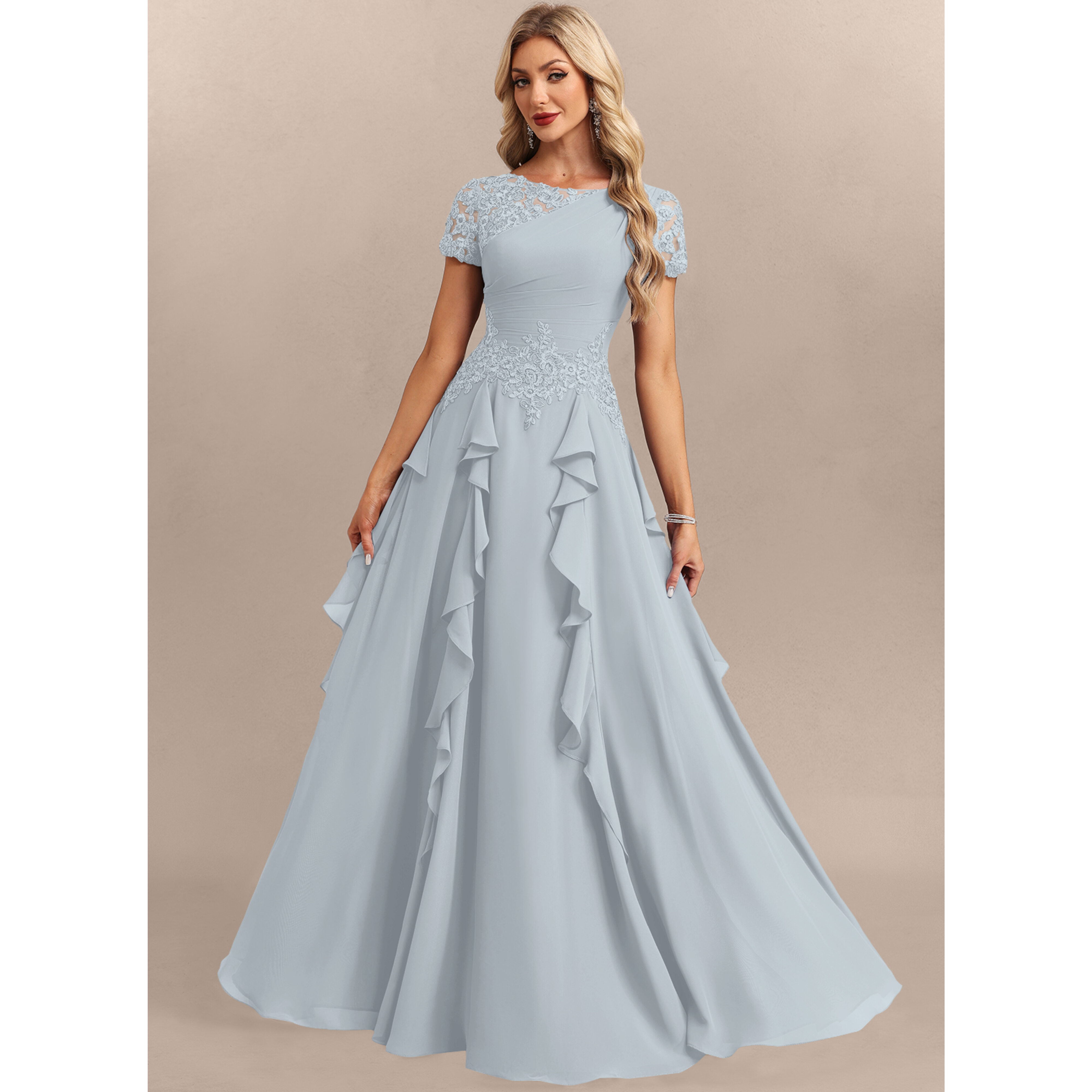 Caspara Cascading Ruffles Chiffon Maxi Evening Dress | JJ's House