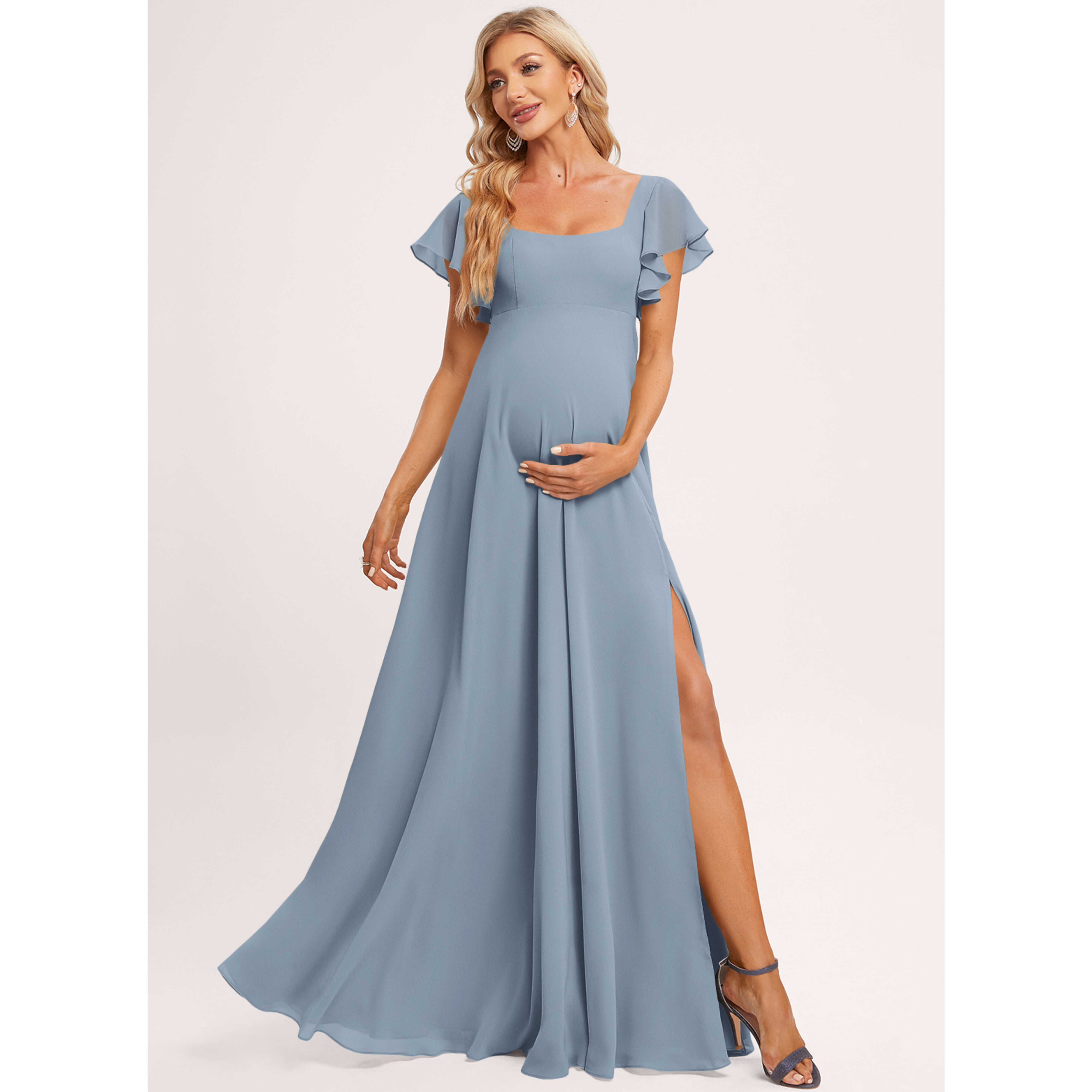 j crew maternity bridesmaid dresses JJ's House A-line Square Floor-Length Chiffon Dress 2026 With Ruffle bridesmaid gown with sleeves