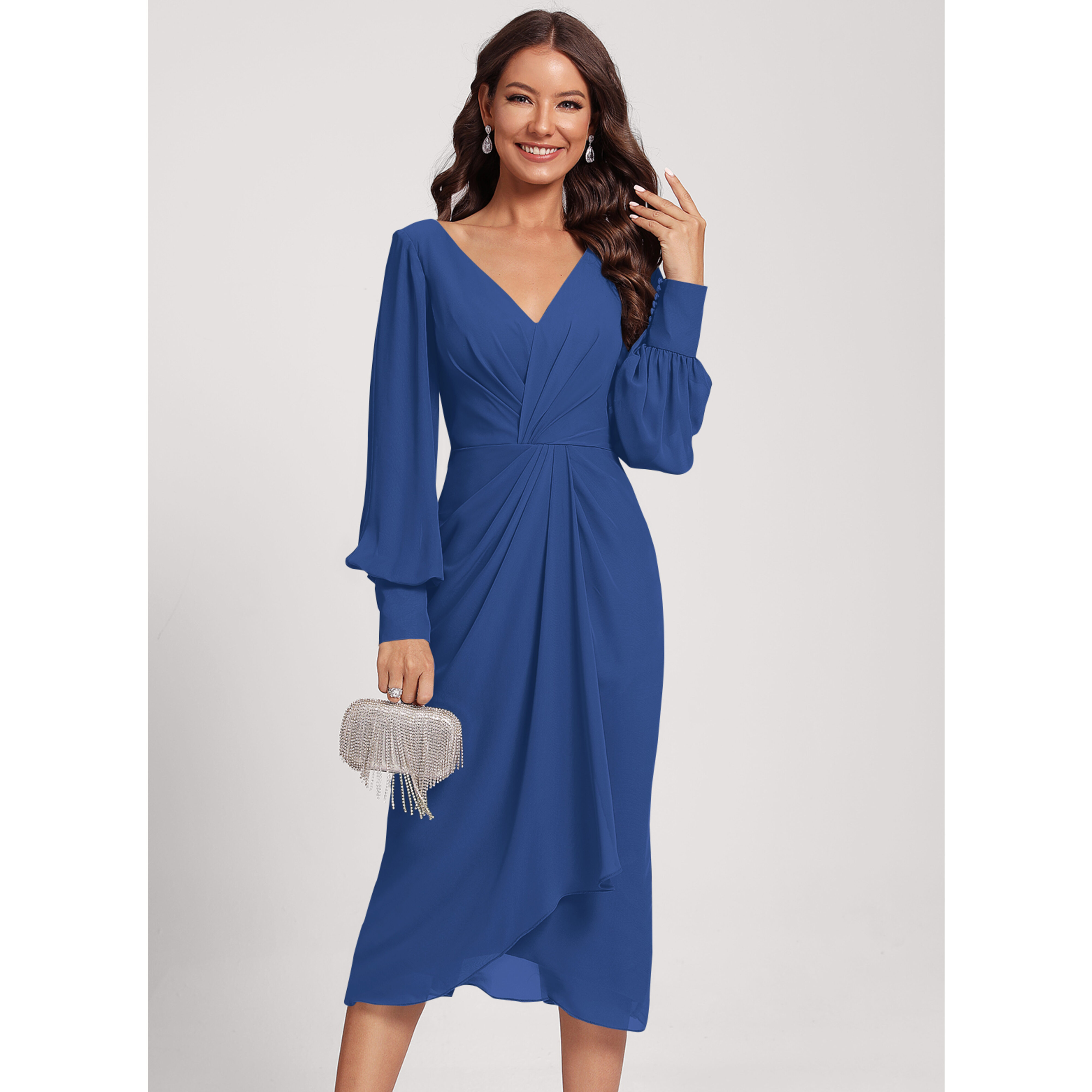 Vana Cascading Ruffles Chiffon Midi Cocktail Dress | JJ's House