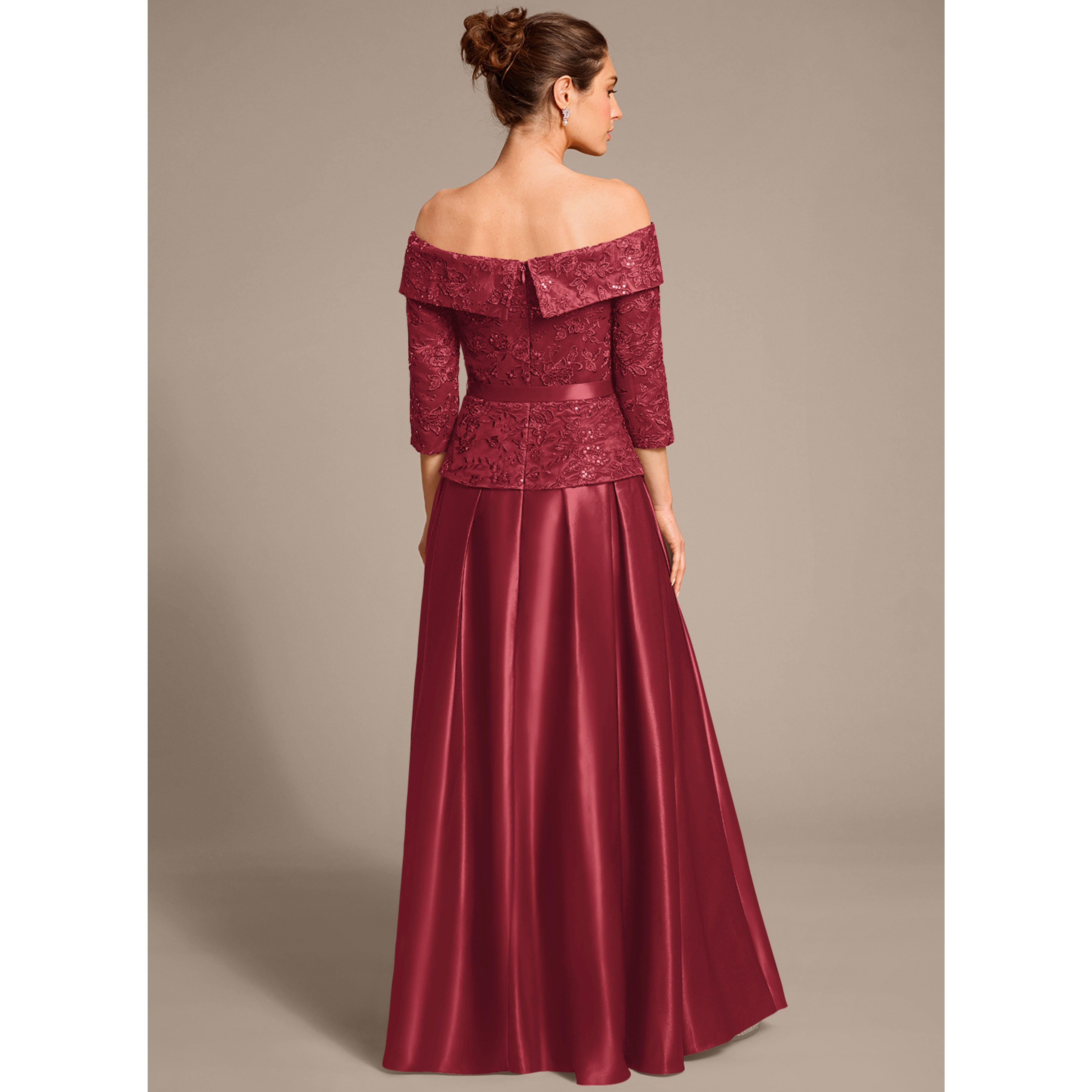 Nefertiti A-line Off the Shoulder Sequins Satin Mother of the