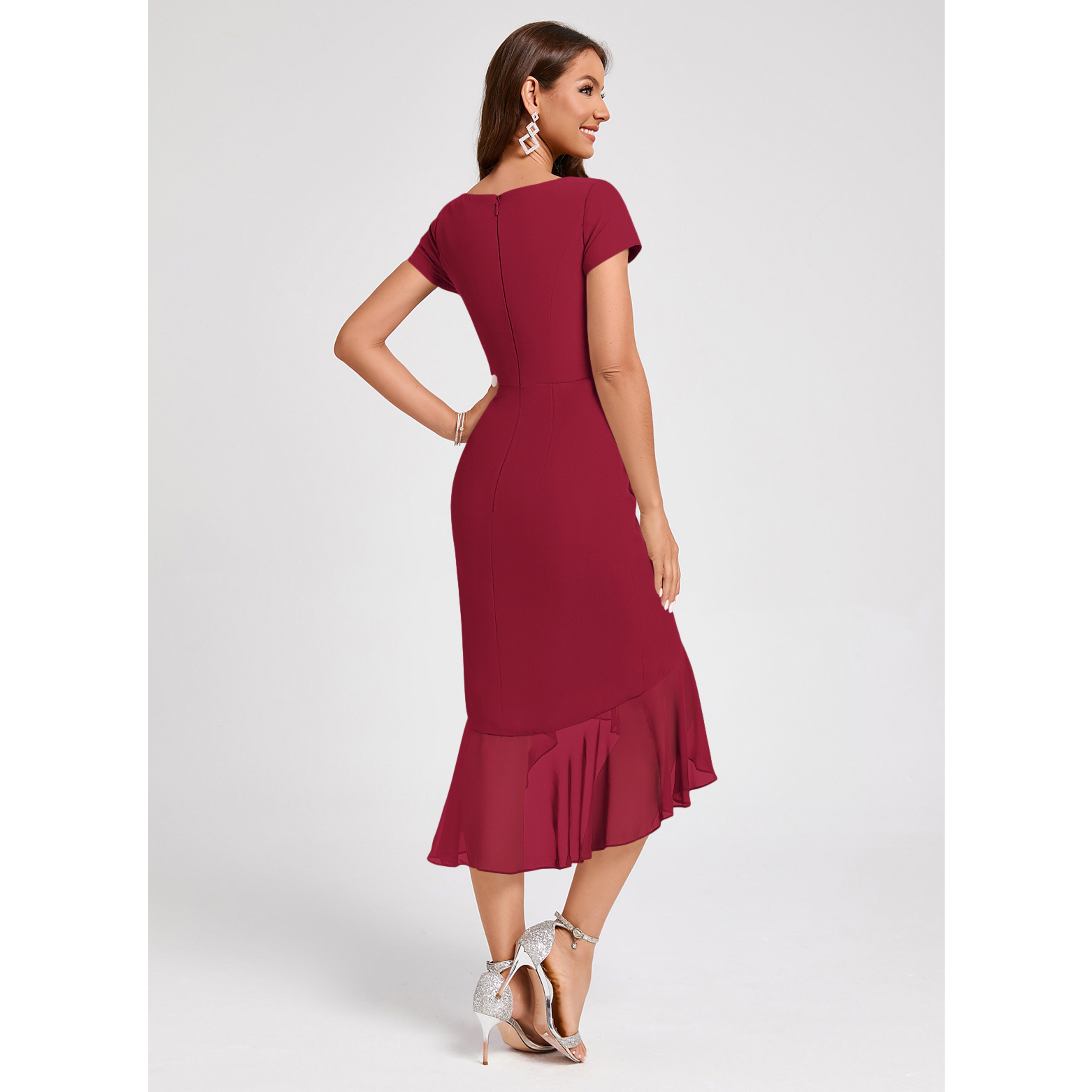 Vianne Cascading Ruffles Chiffon Midi Cocktail Dress | JJ's House