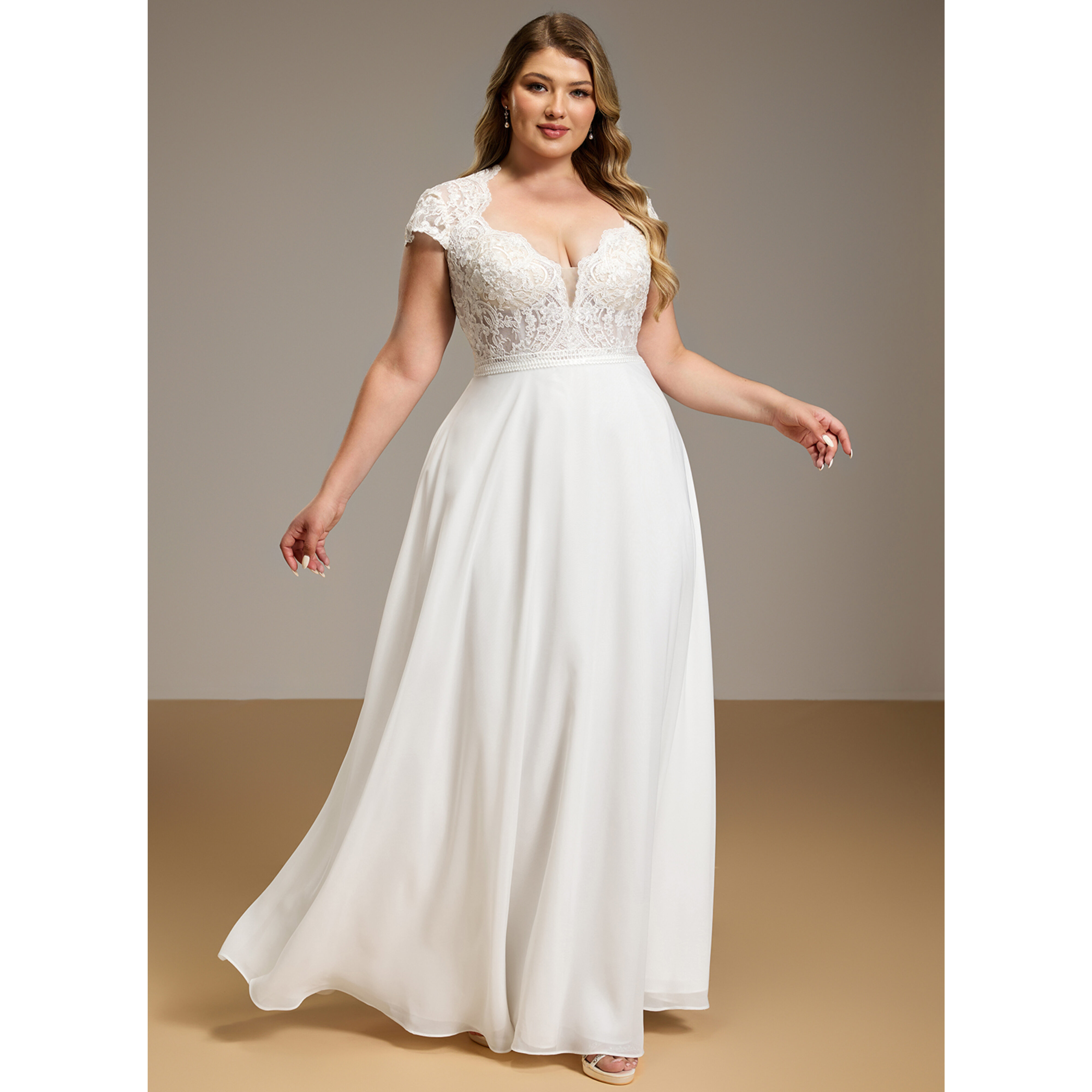 jjshouse lace wedding dress JJ's House A-line V-Neck Floor-Length Lace Chiffon Wedding Dress 2026